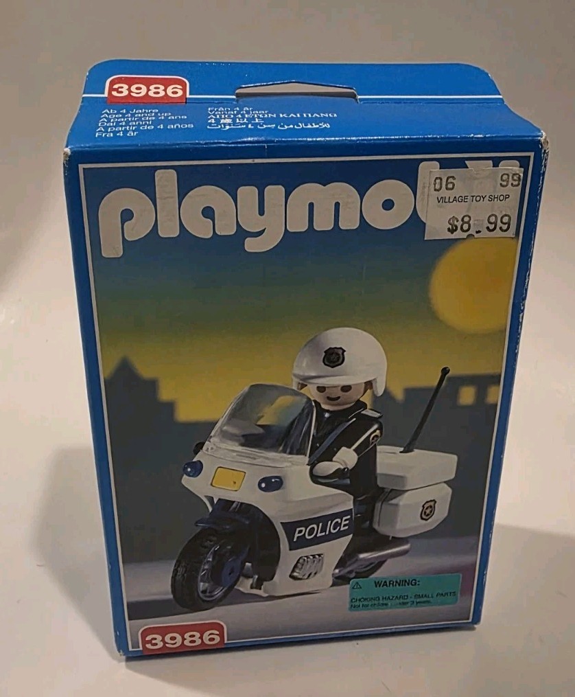 Vintage Playmobil 3986 Police Officer & Motorcycle Sealed Nice Box