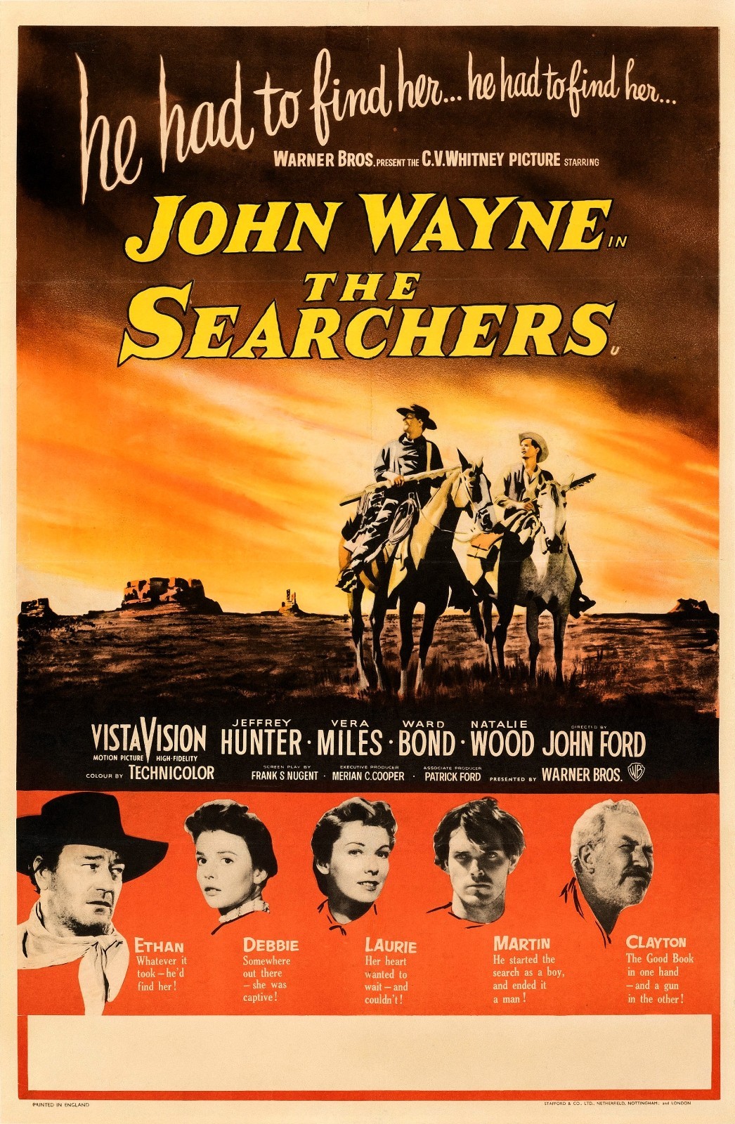 1956 The Searchers Movie Poster 11X17 John Wayne Jefferey Hunter  Vera Miles 🍿