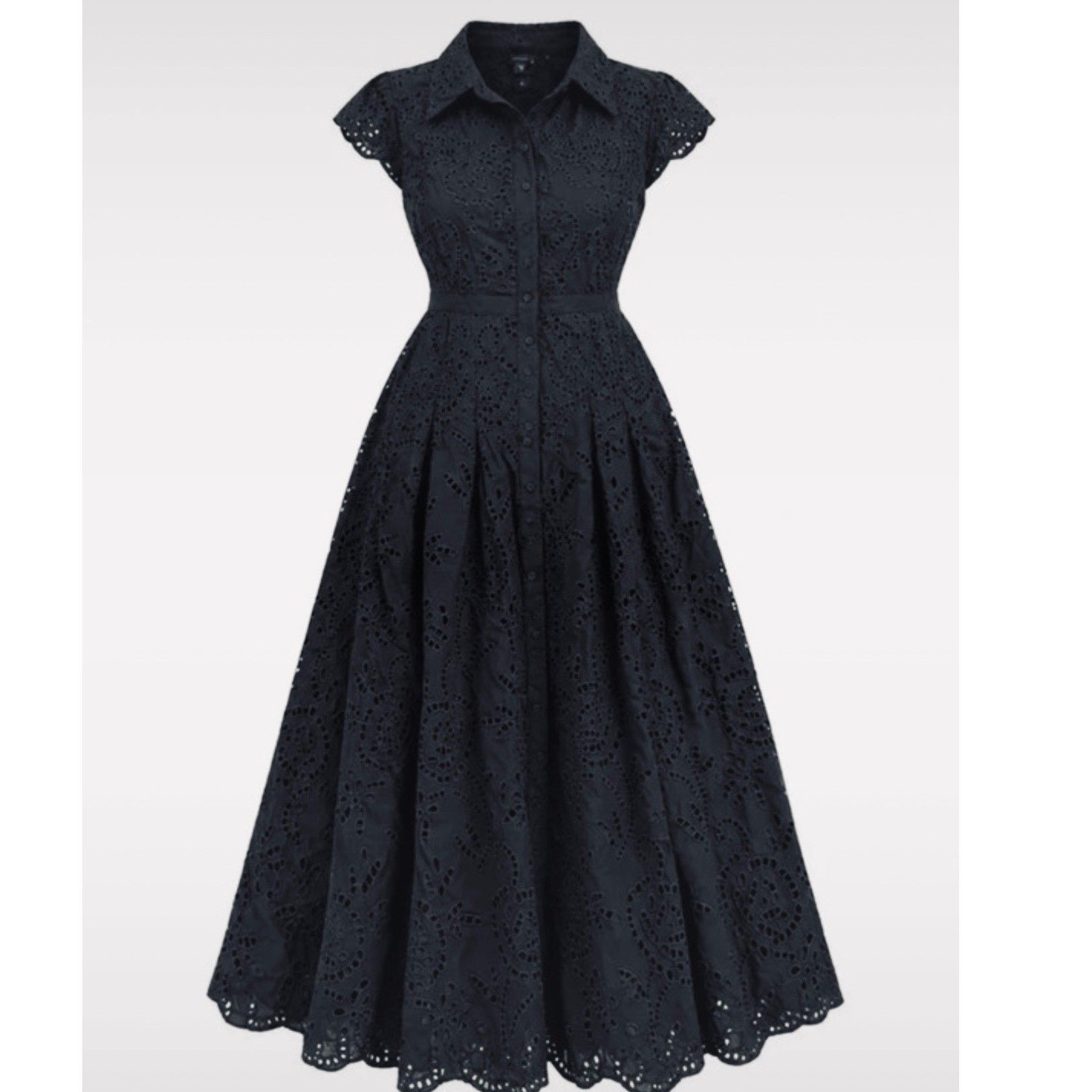 White House Black Market Eyelet Midi Shirtdress Womens 6 Black NWT 570324735
