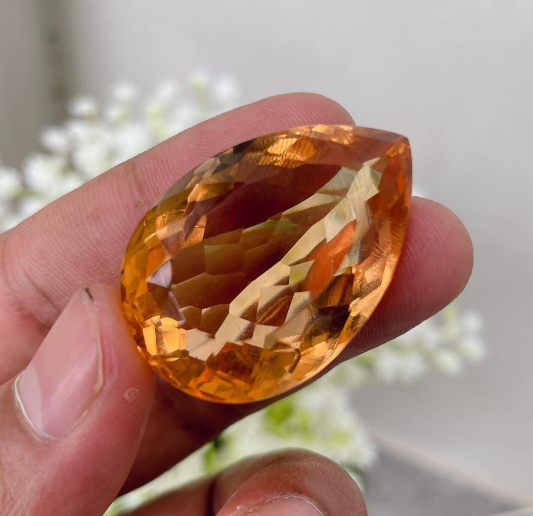 98.66 Ct Peach Topaz Pear Cut Gemstone Brazil Origin Eye Clean Loose Gemstone