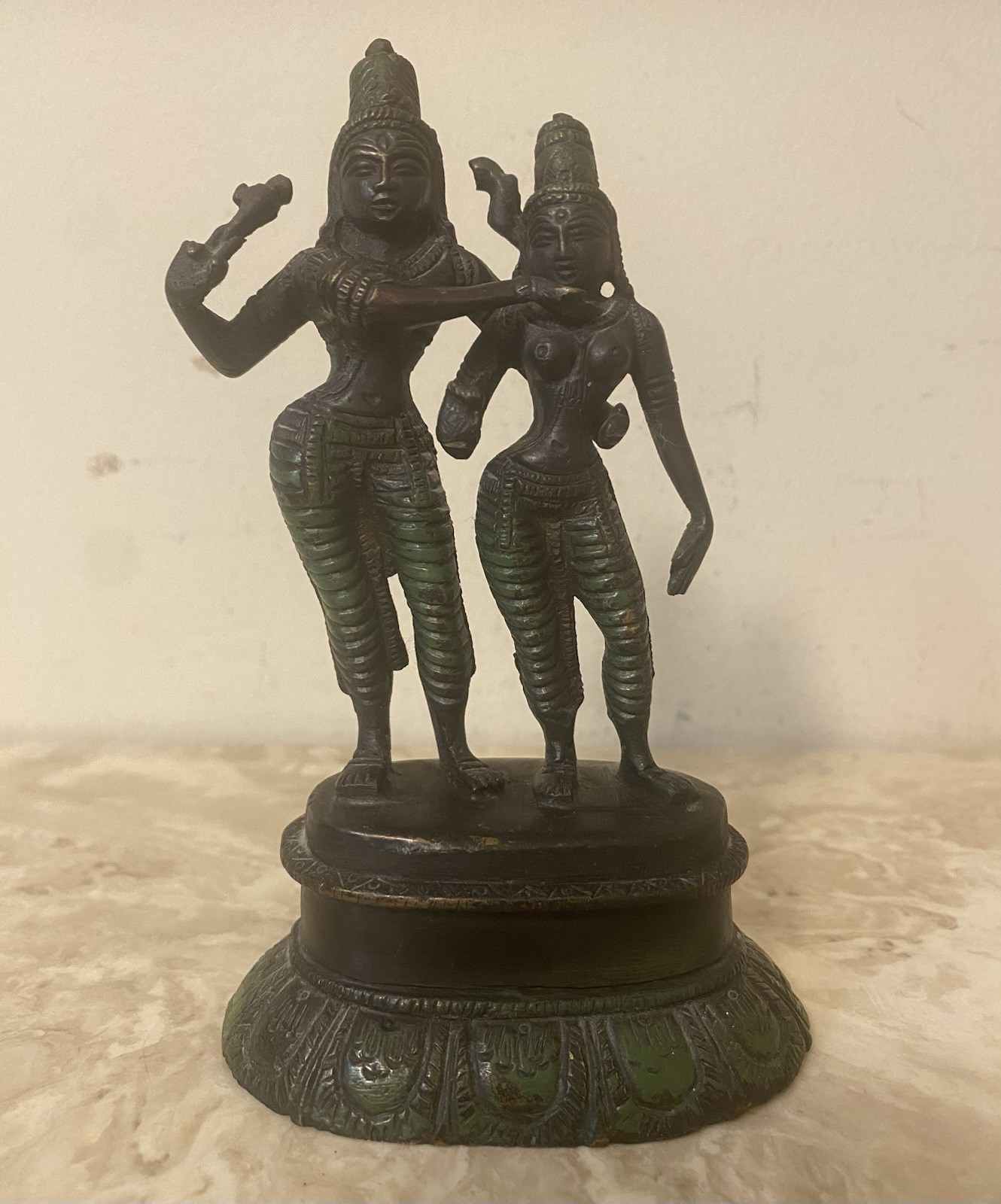 Antique Brass Hindu God Radha Krishna Statue Hand Crafted Figure  5.5” Heavy