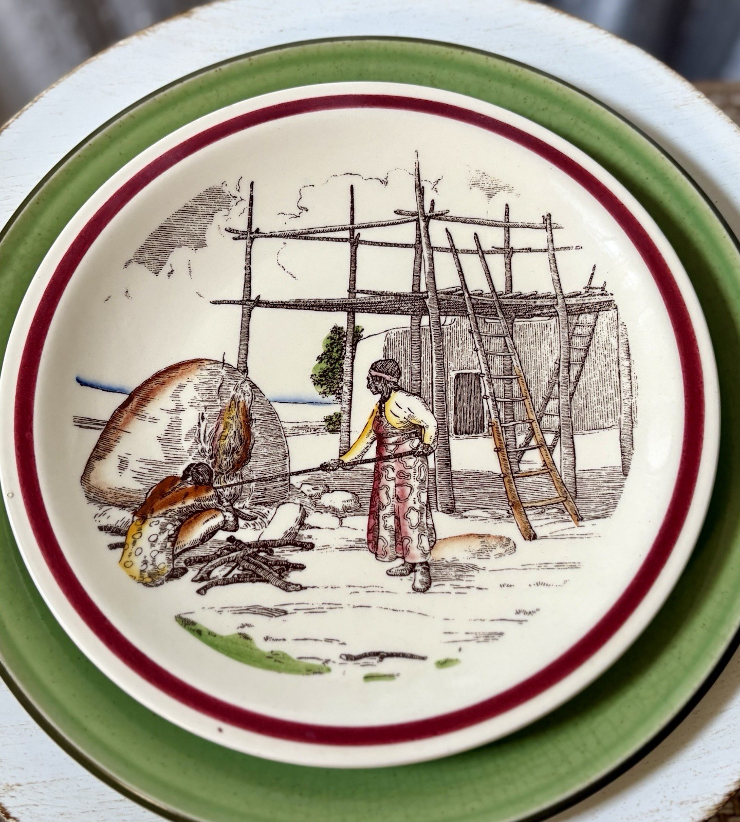 Vtg Vernon Kilns Bits of the Southwest Baking Bread Plate 8.5” USA