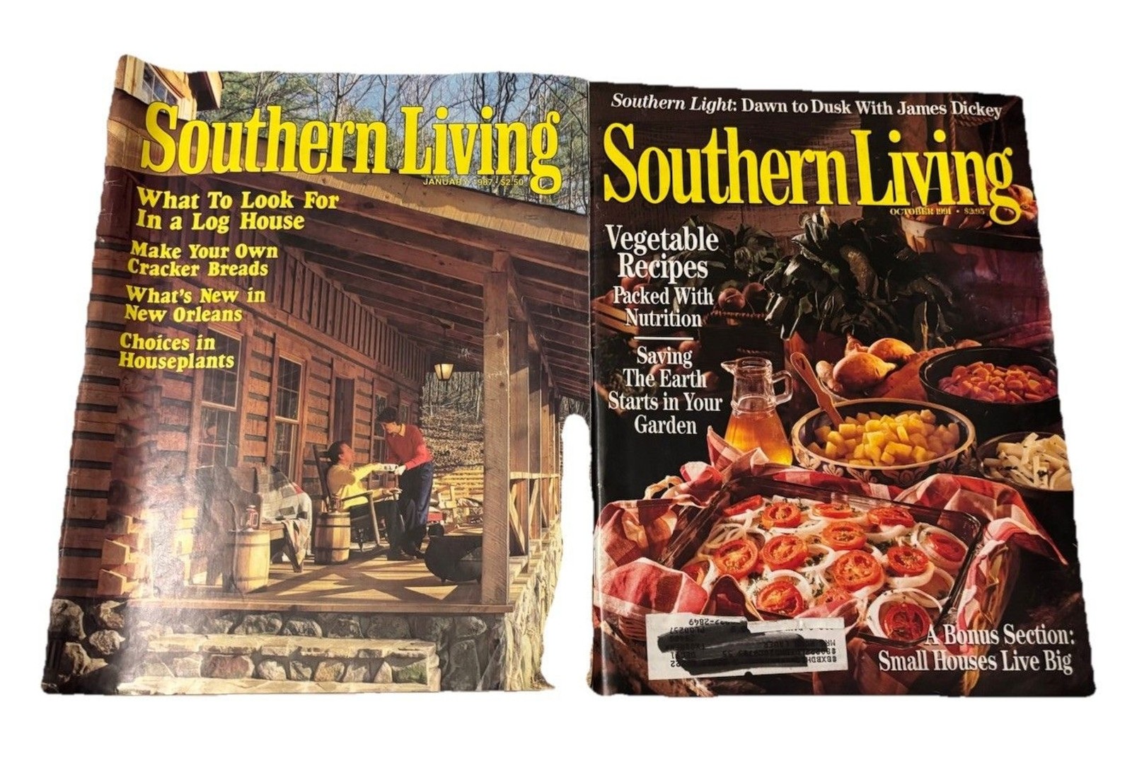 Lot of 2 Vtg 1987 & 1991 Southern Living Magazine Garden Recipes Log House Decor