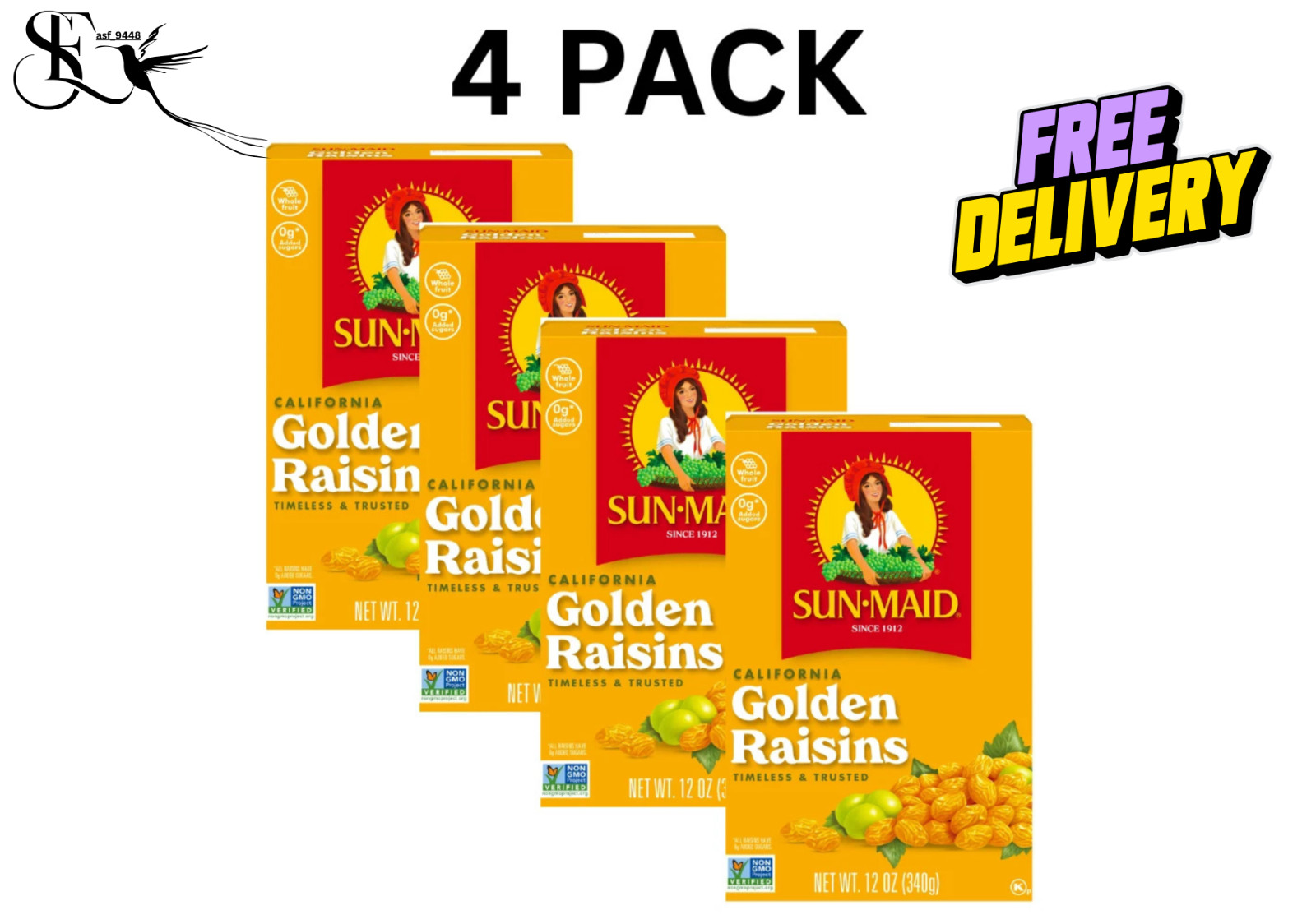 Sun-Maid California Golden Raisins 12 oz Pack of 4 Fresh & Sweet