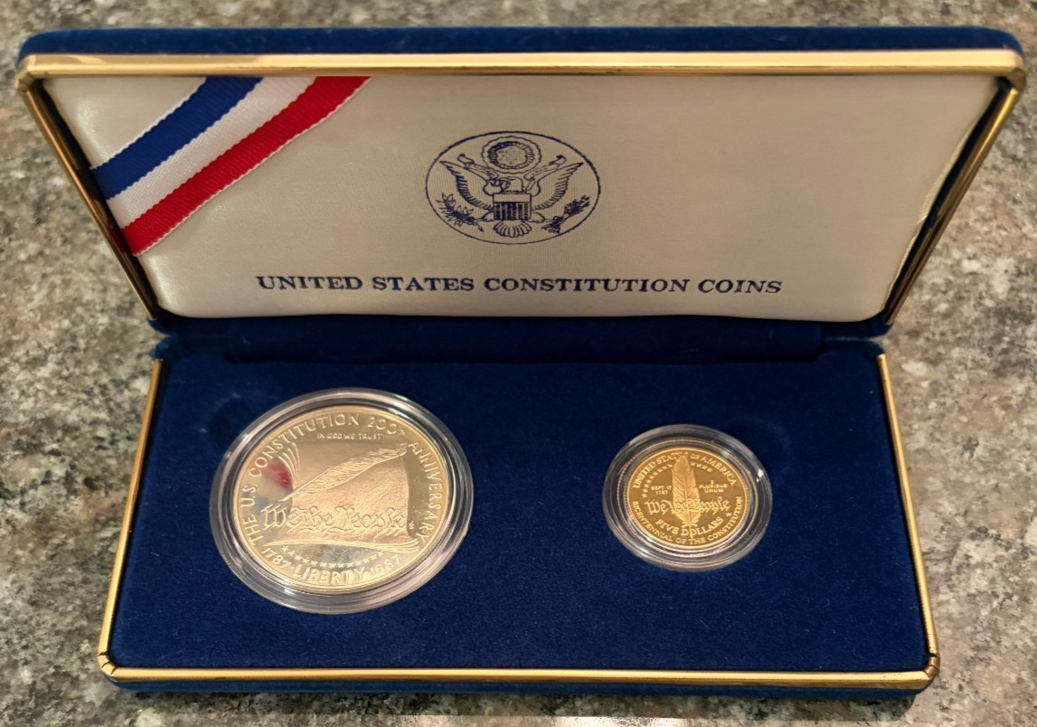 1987 U.S. Constitution Bicentennial Silver Dollar - $5 Gold Half Eagle 1987 U.S. Constitution Bicentennial Silver Dollar - $5 Gold Half Eagle