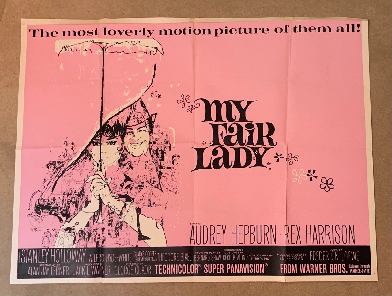 MY FAIR LADY Vintage UK Quad Early Re-Release Audrey Hepburn Rex Harrison  