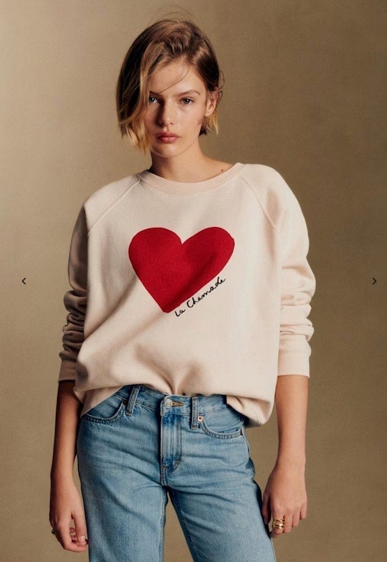 Sézane La Chamade Women’s Sweatshirt French Style Heart Graphic Knit Rare Paris