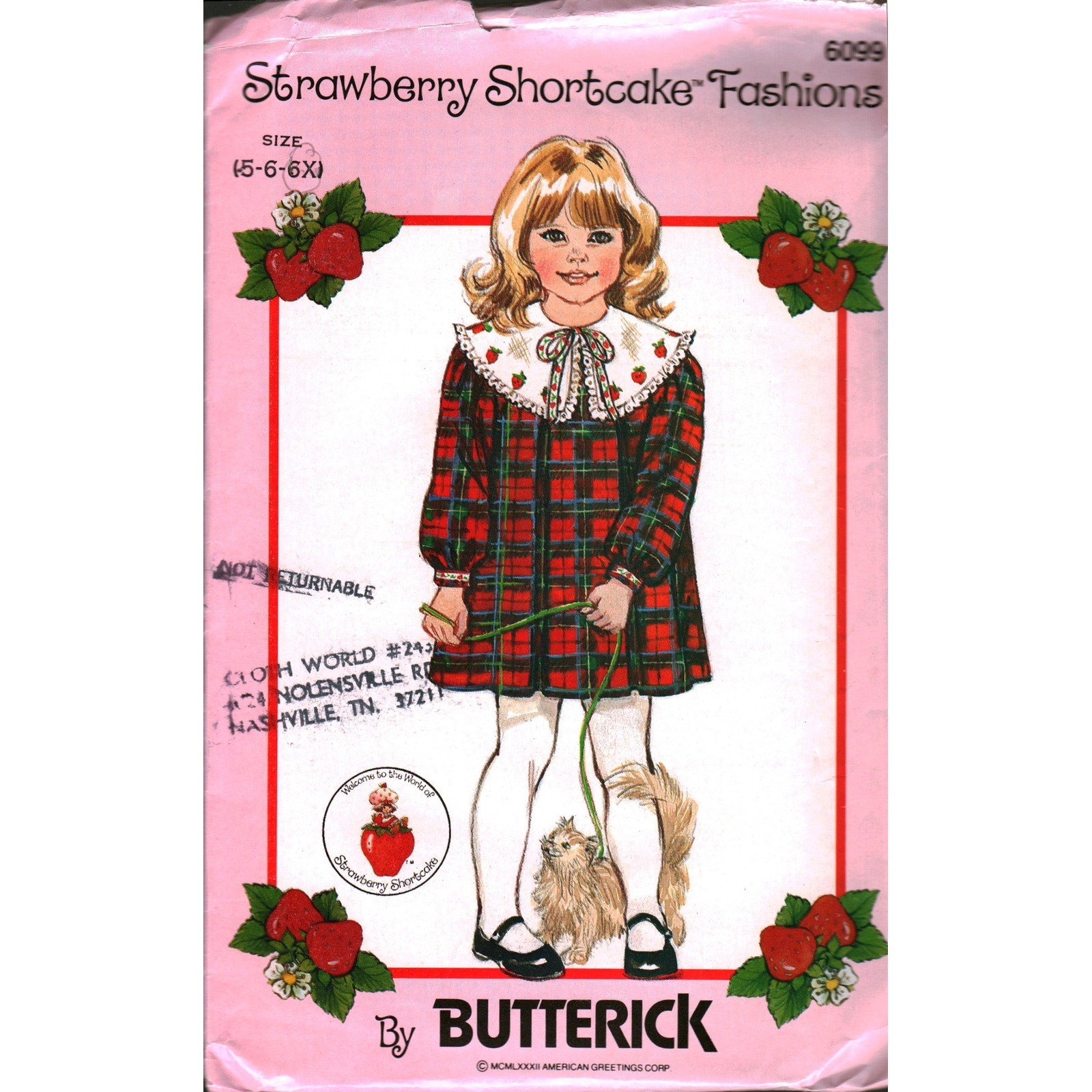 Vintage 1982 Butterick 6099 Strawberry Shortcake Dress Sewing Pattern Sz 5-6-6X