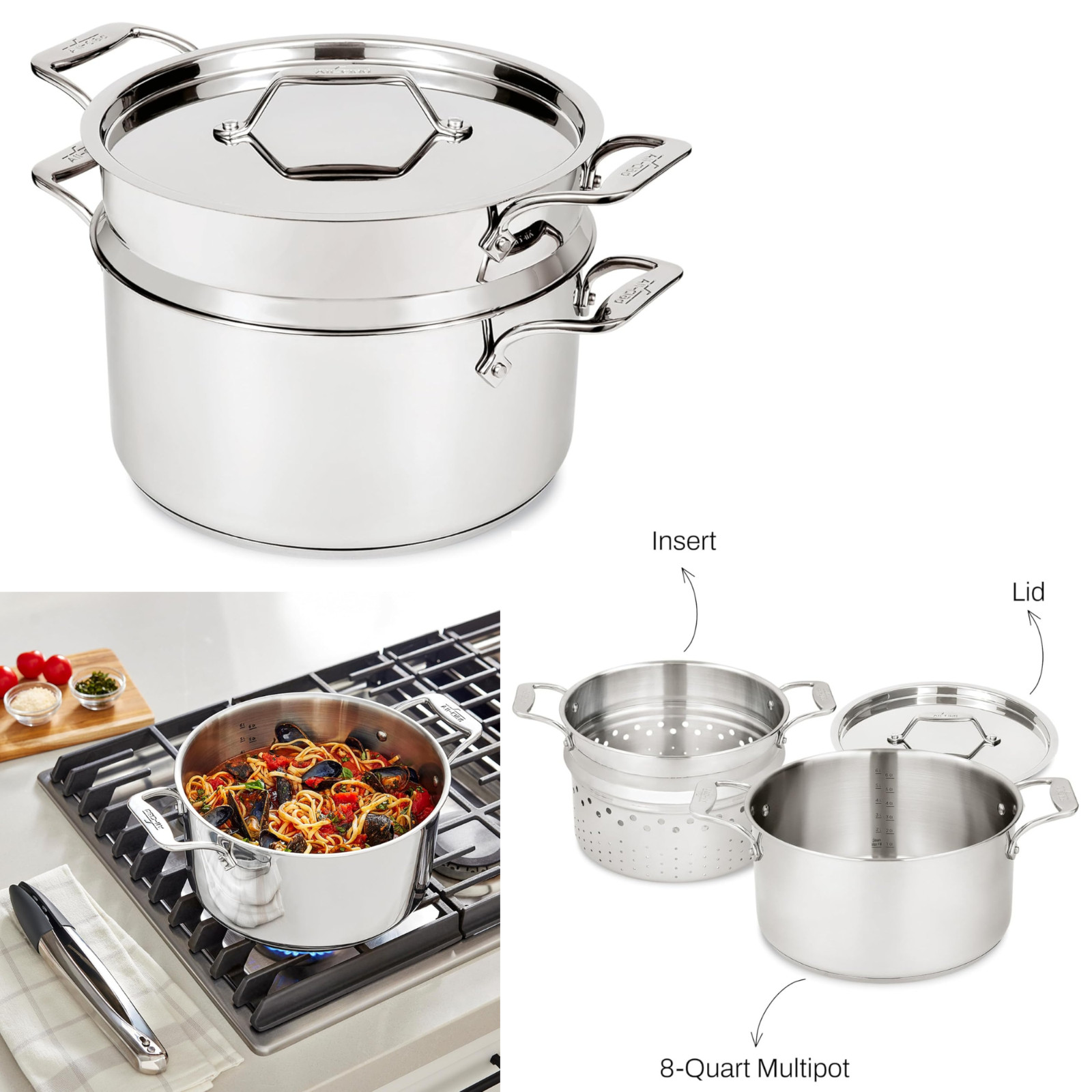 All-Clad Simply Strain Multipot w/ Insert 8 12 16 Qt Stainless Steel Pot