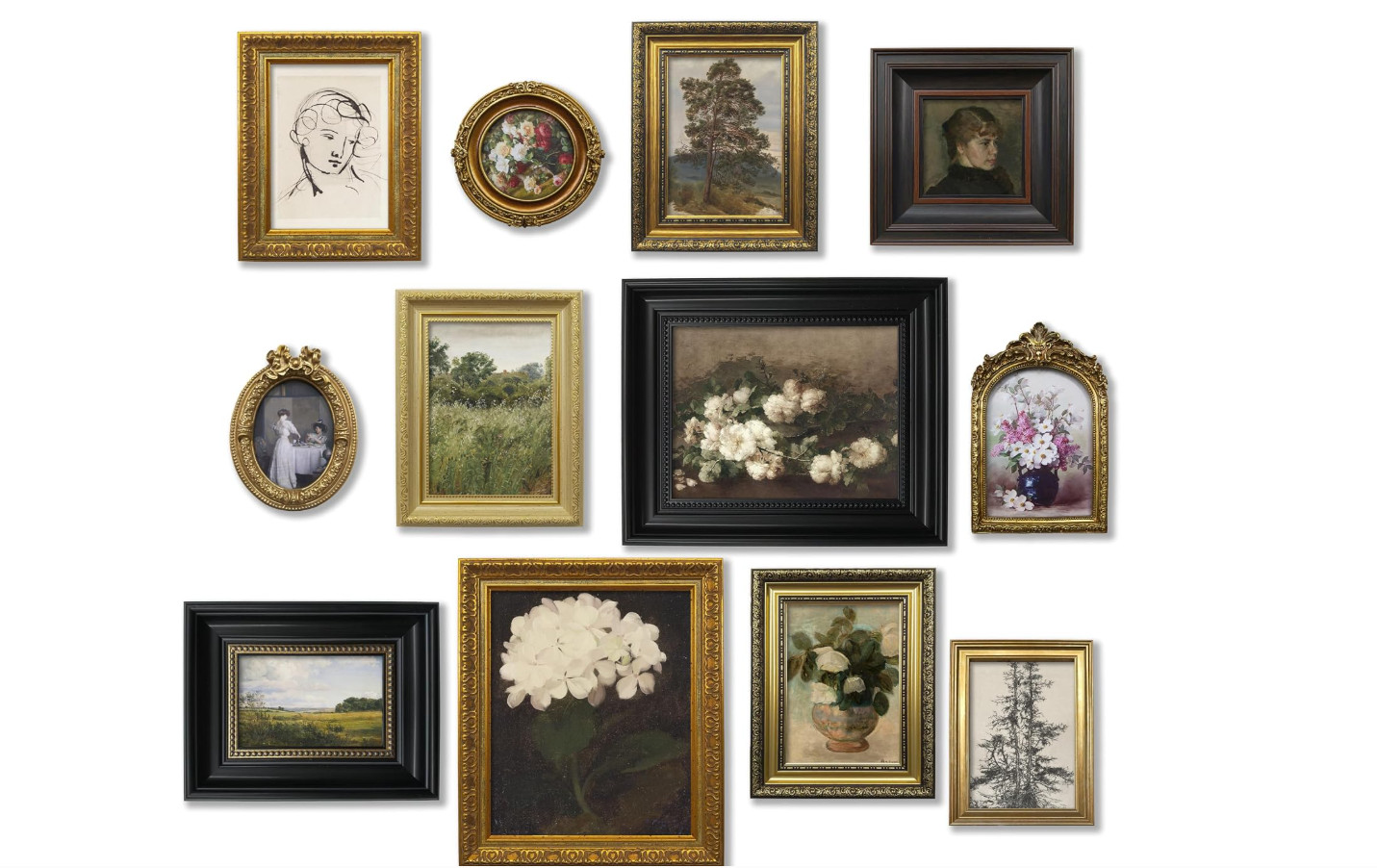 12 Pcs Vintage Picture Frame Set for Gallery Wall — Antique Gold & Brass, Sizes