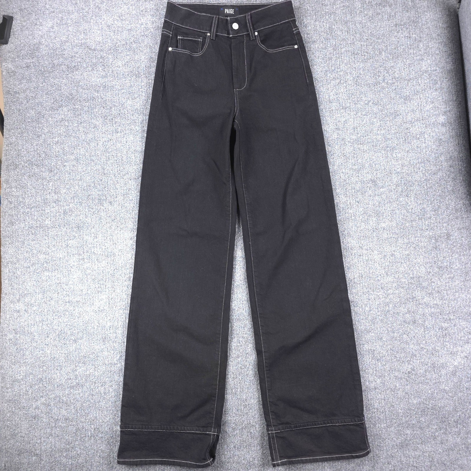 Paige Sasha Jeans Womens 26 Black Wide Leg Contrast Stitch High Rise Denim