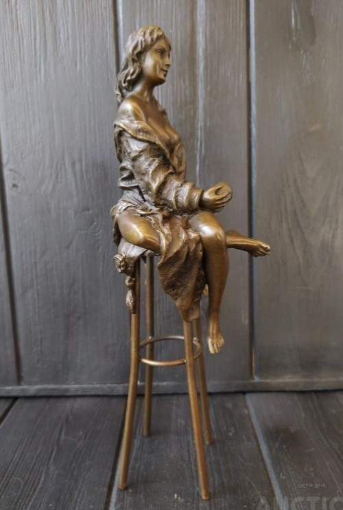 Vintage Bronze Sculpture Statue Woman Marble Deco BARCHAIR Rare Decor Art Lady