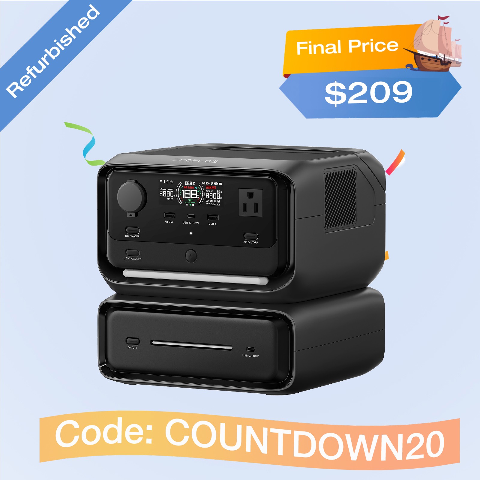 EcoFlow River 3 Plus Wreless 572Wh Portable Power Station + EB300 Extra Battery EcoFlow River 3 Plus Wreless 572Wh Portable Power Station + EB300 Extra Battery