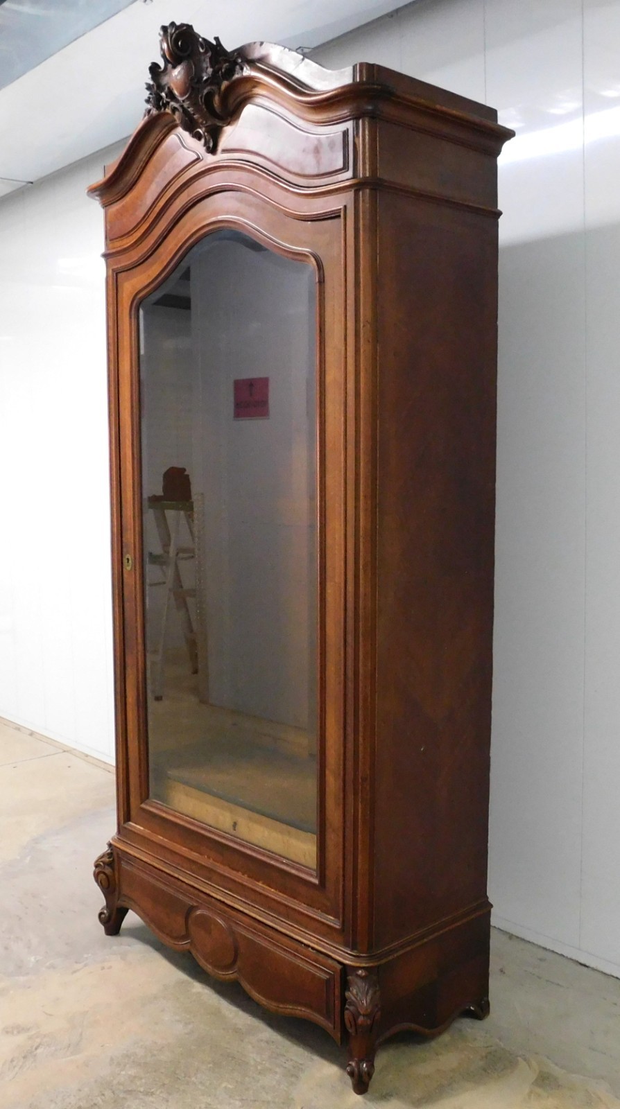 Antique French Louis XV Style Glass Door Walnut Display Cabinet/Armoire