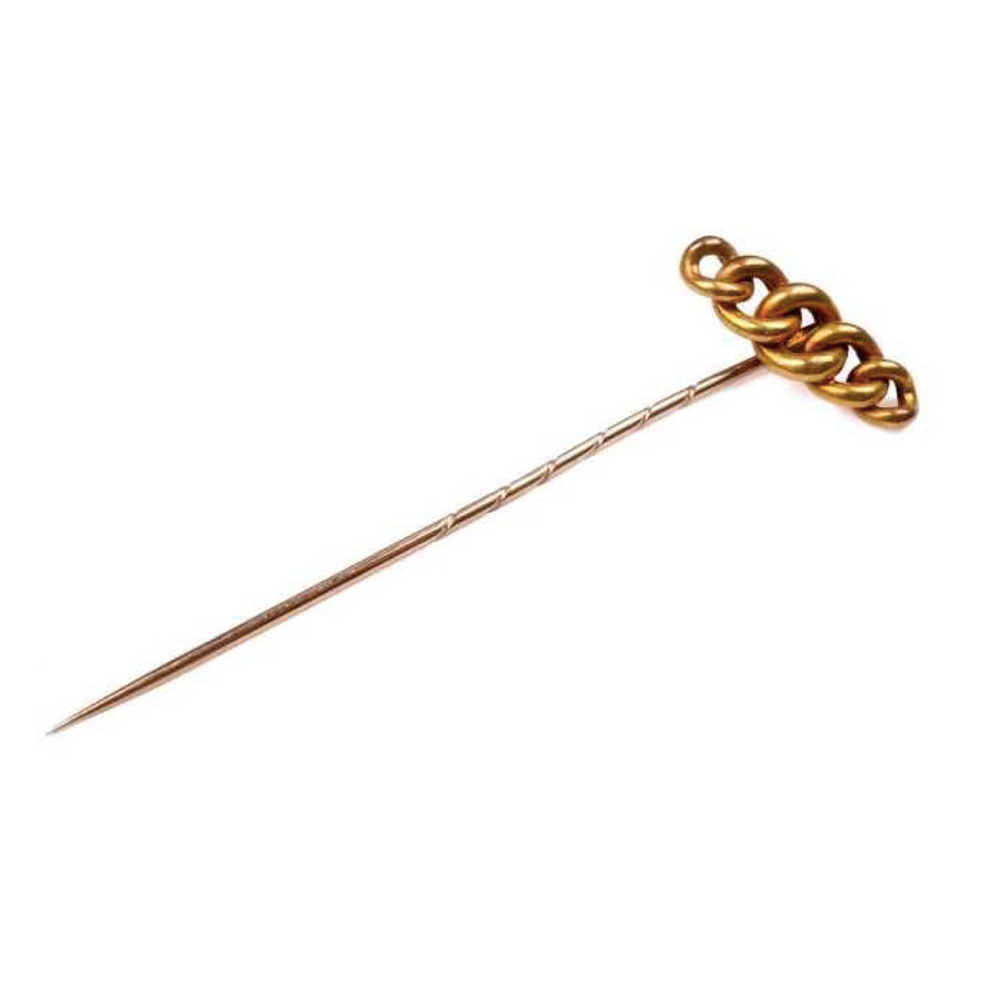 Vintage 14ct Yellow & Rose Gold Two Tone Stick Pin Decorative Chain Link Design