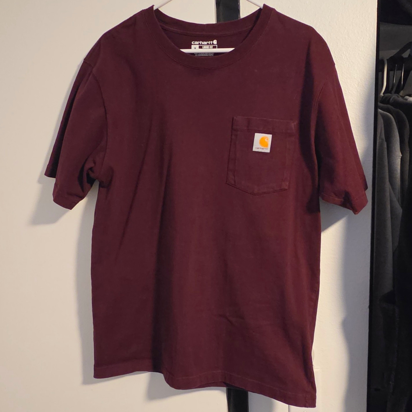 Carhartt Men\'s Loose Fit Pocket T-Shirt Crew Neck Burgundy M Cotton Knit