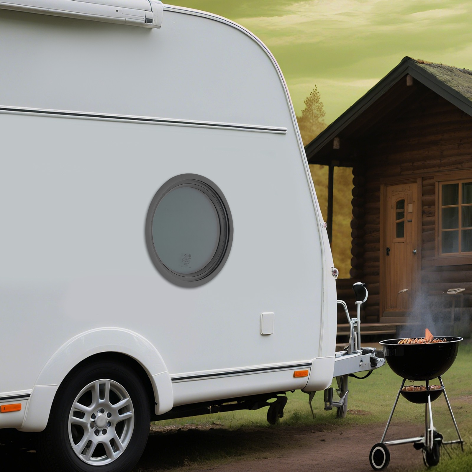 13in Round Fixed RV Window With Trim Ring Smoke Grey For RV Campers And Cargo