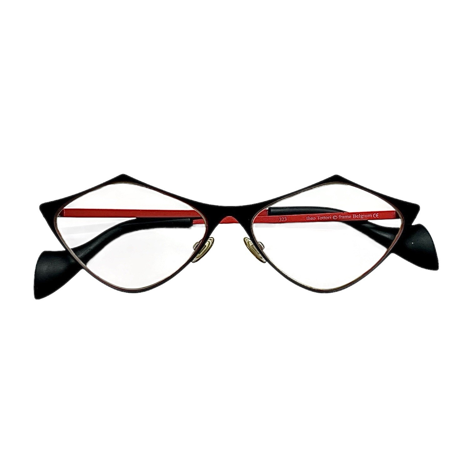 THEO Tottori Frames Belgium Metal Black Red Goth Cateye Eyeglasses 323