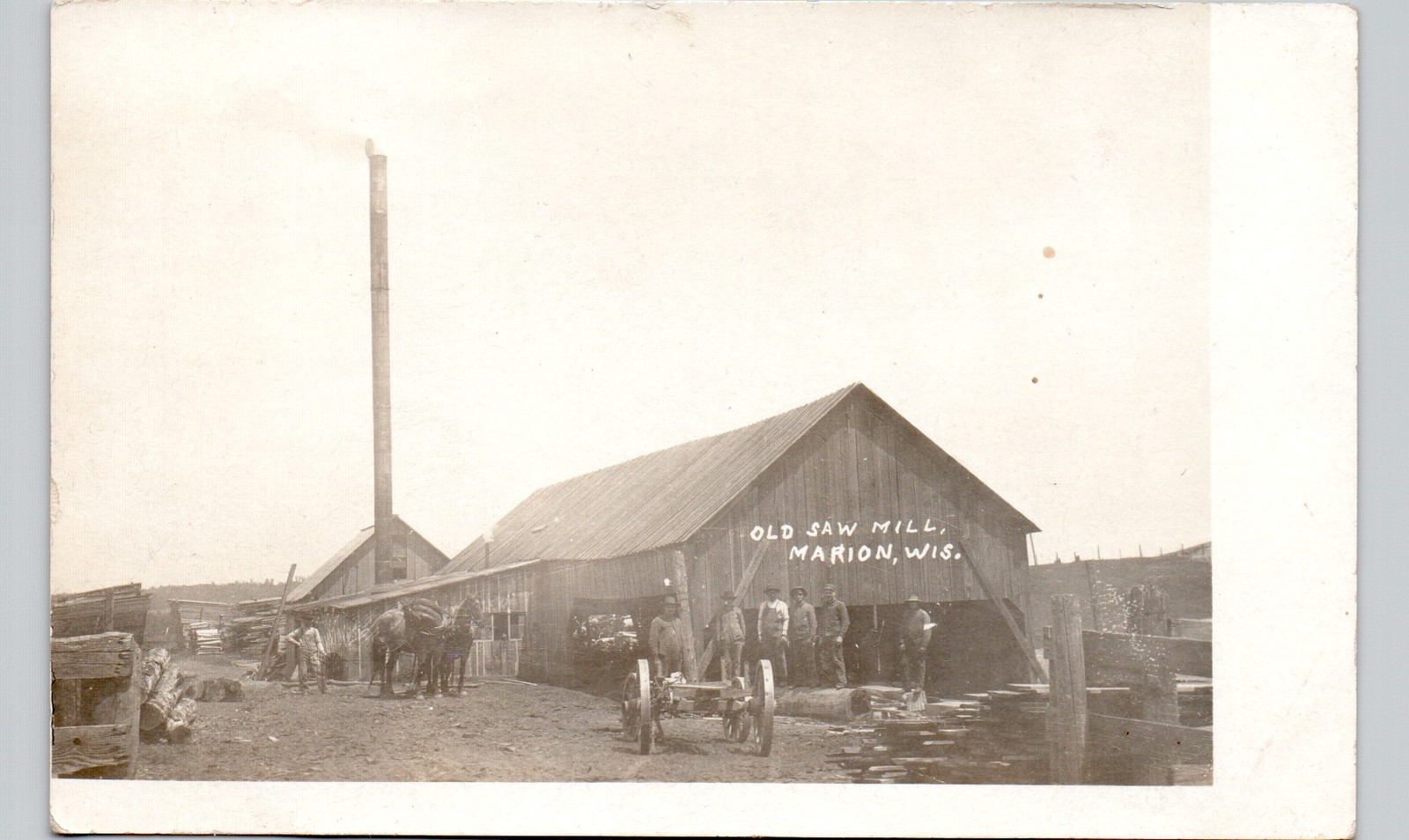 OLD SAW MILL marion, wi c1900 postcard wisconsin real photo rppc steam sawmill