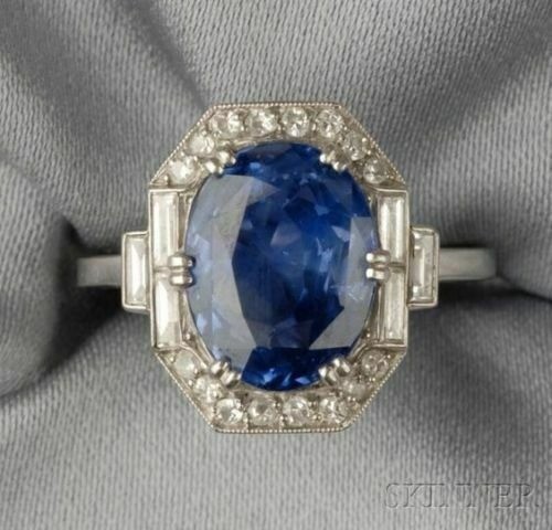 Art Deco Antique 4.50 Ct Natural Blue Sapphire Vintage Ring 925 Sterling Silver