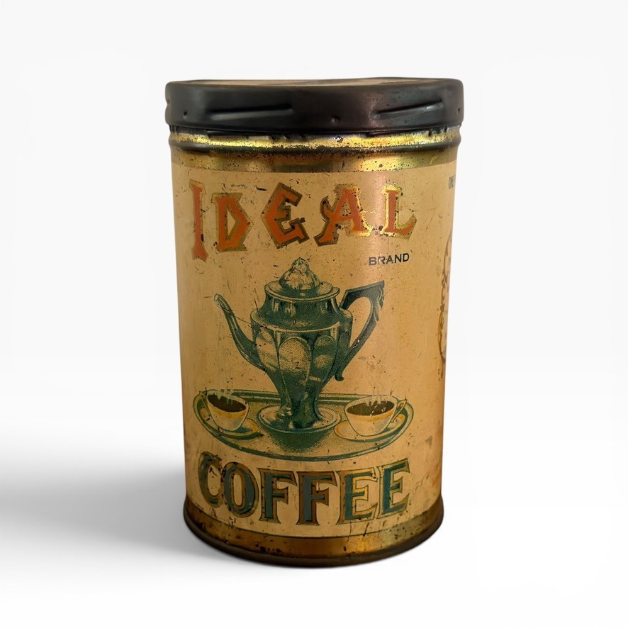 Antique Ideal Brand Coffee Tin – Lithographed General Store Advertising Canister