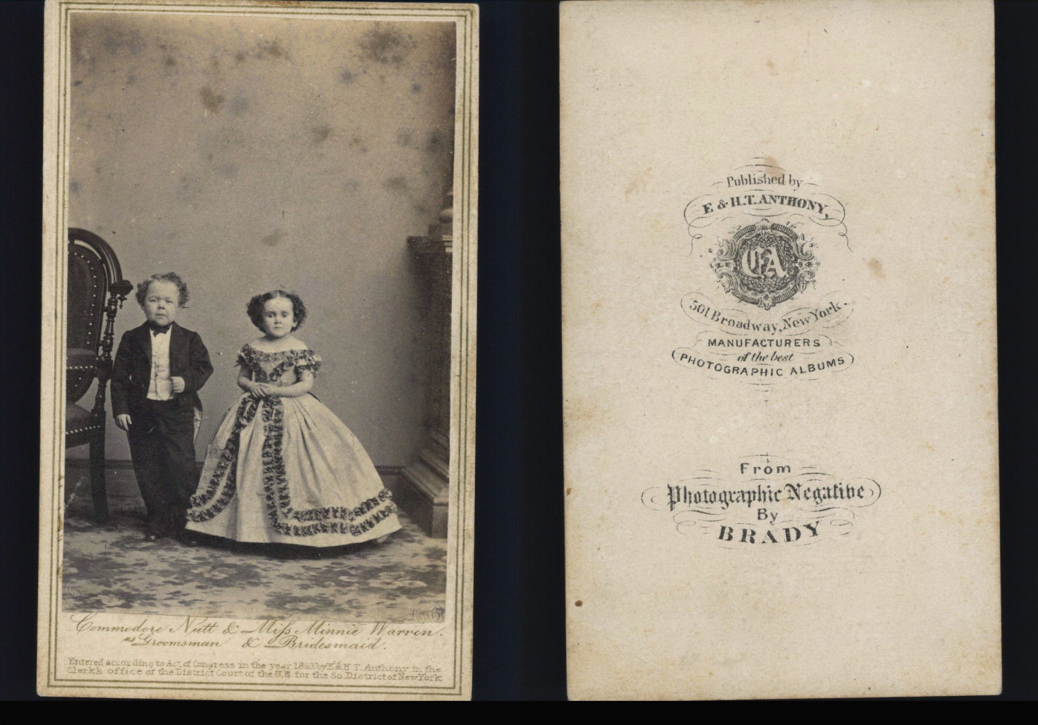 Anthony, New York, Commodore Nutt & Minnie Warren Albumen Print 6.5x9.5 Anthony, New York, Commodore Nutt & Minnie Warren Albumen Print 6.5x9.5
