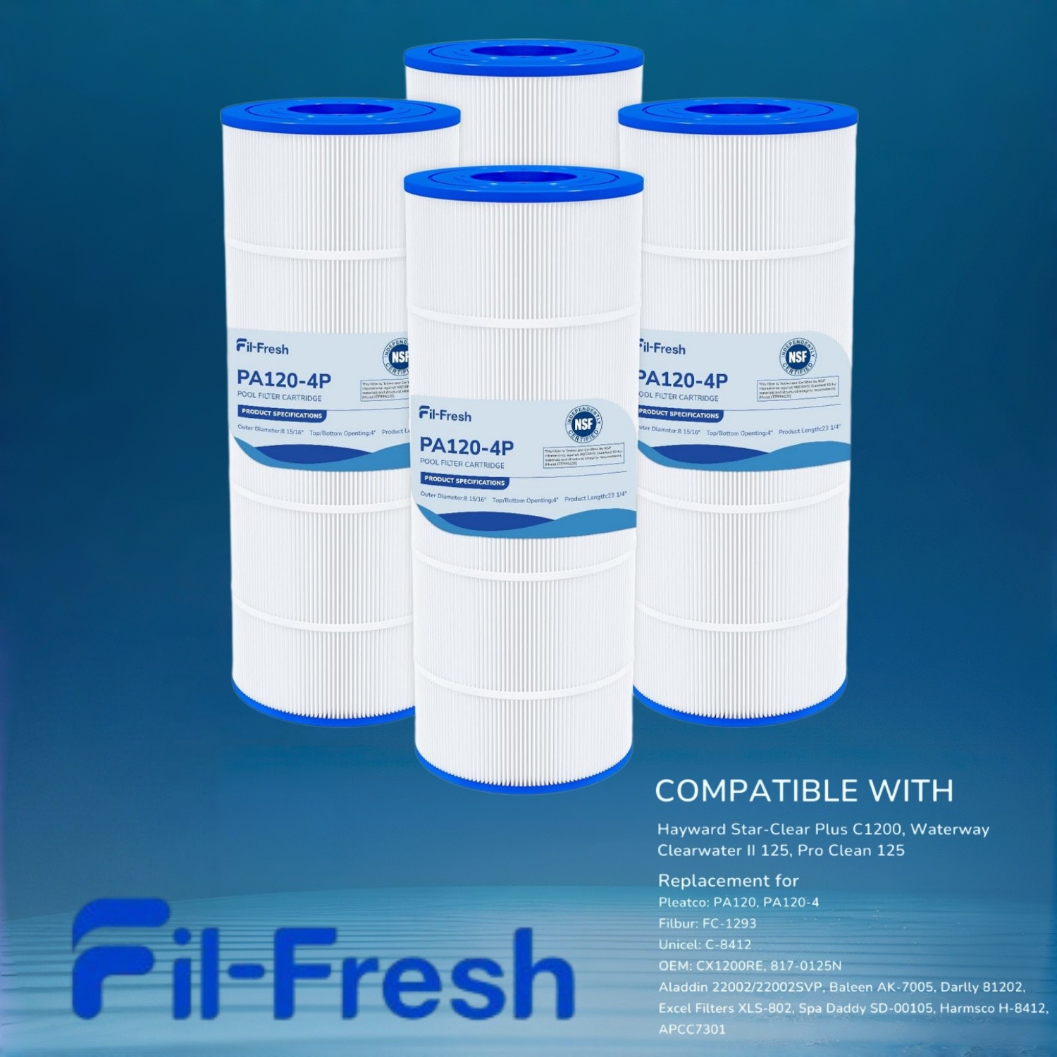Fil-fresh 4Pack PA120 Pool Filter Cartridge for Hayward C1200 CX1200RE 120 sq ft