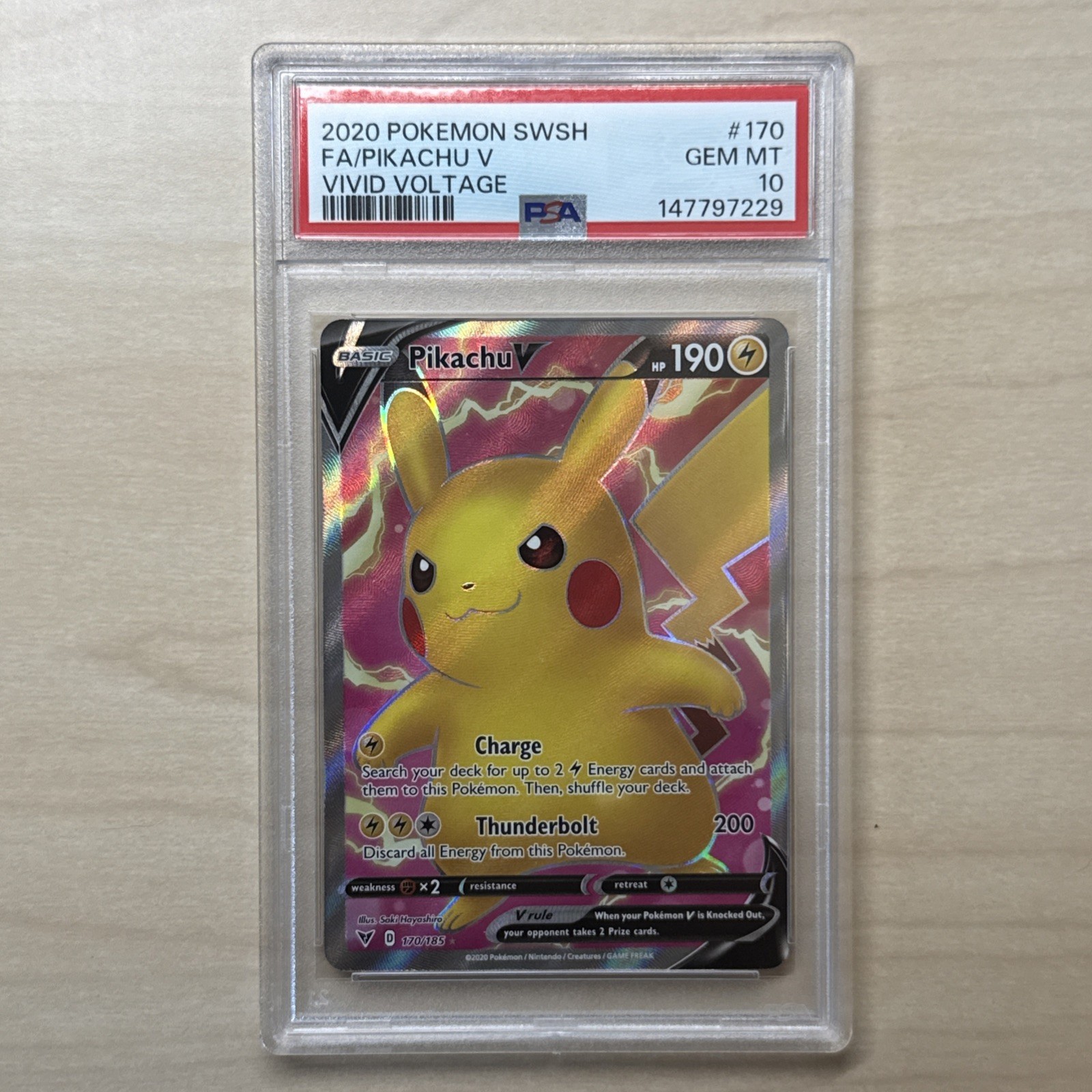 PIKACHU V 2020 POKEMON VIVID VOLTAGE 170/185 ULTRA RARE FULL ART PSA 10 Q3963-3 PIKACHU V 2020 POKEMON VIVID VOLTAGE 170/185 ULTRA RARE FULL ART PSA 10 Q3963-3