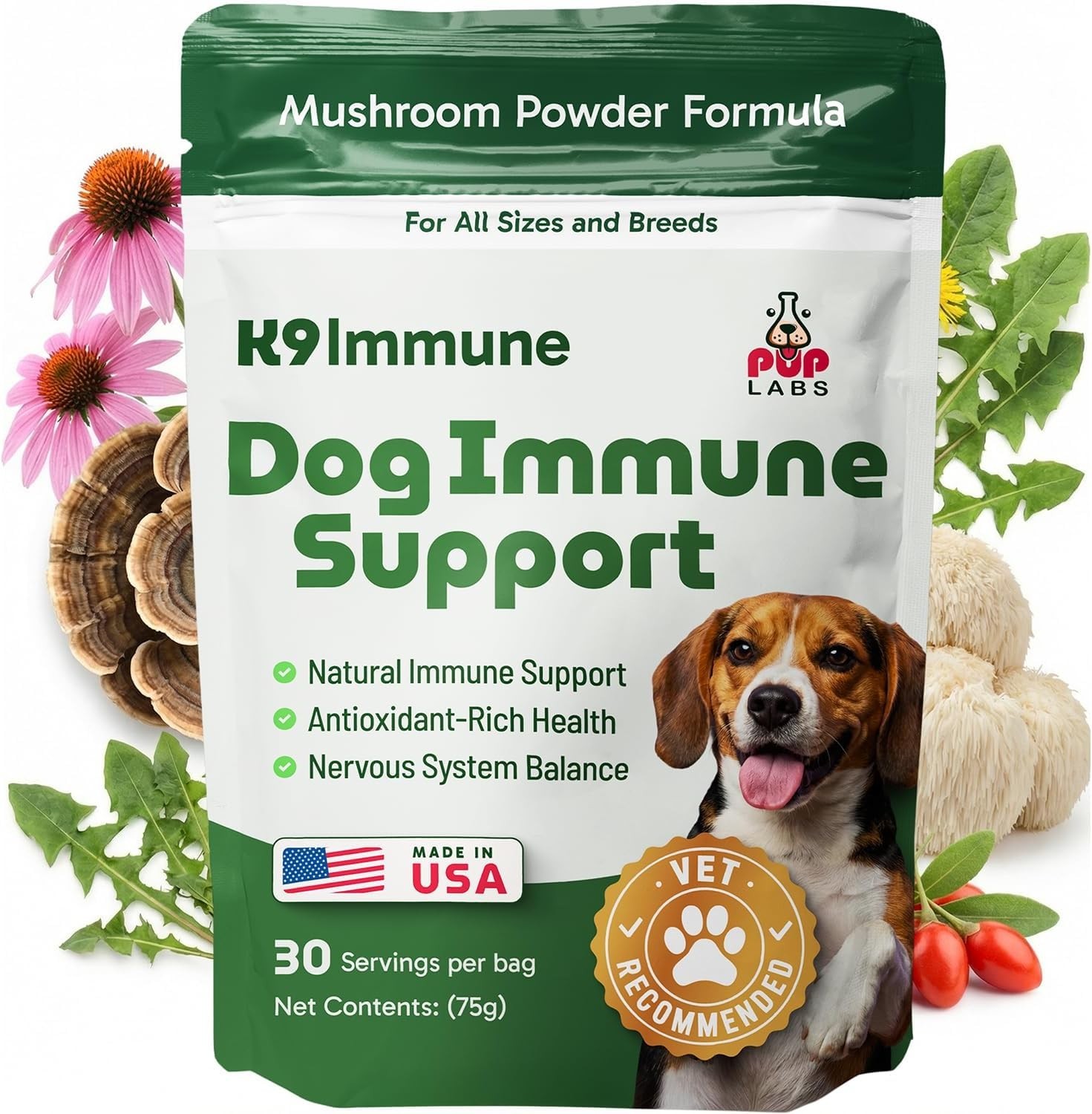 Pup Labs K9 Immune, All-Natural Mushroom Powder for Dogs for Immunity-30 Serving Pup Labs K9 Immune, All-Natural Mushroom Powder for Dogs for Immunity-30 Serving