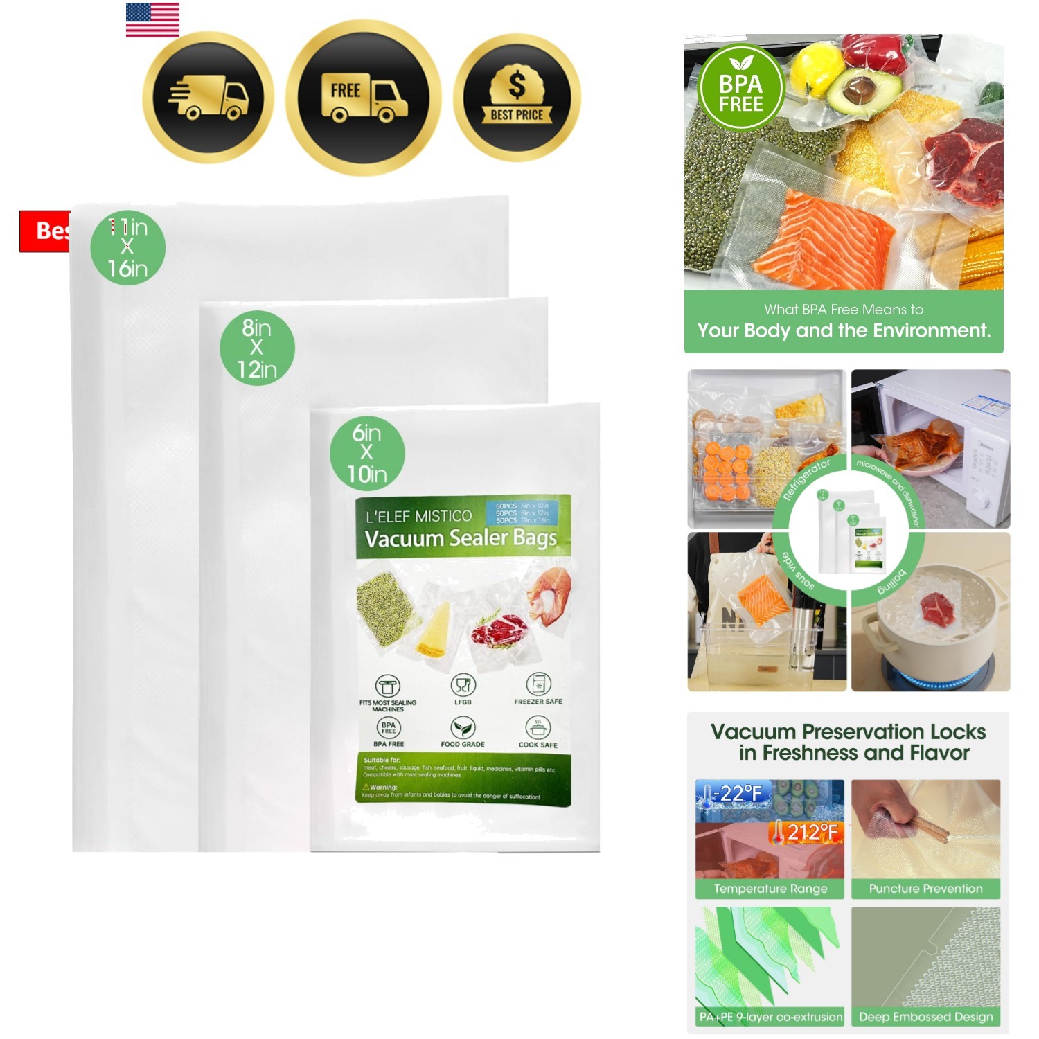 Precut Vacuum Sealer Bags for Food, 50 Gallon 11\ Precut Vacuum Sealer Bags for Food, 50 Gallon 11\
