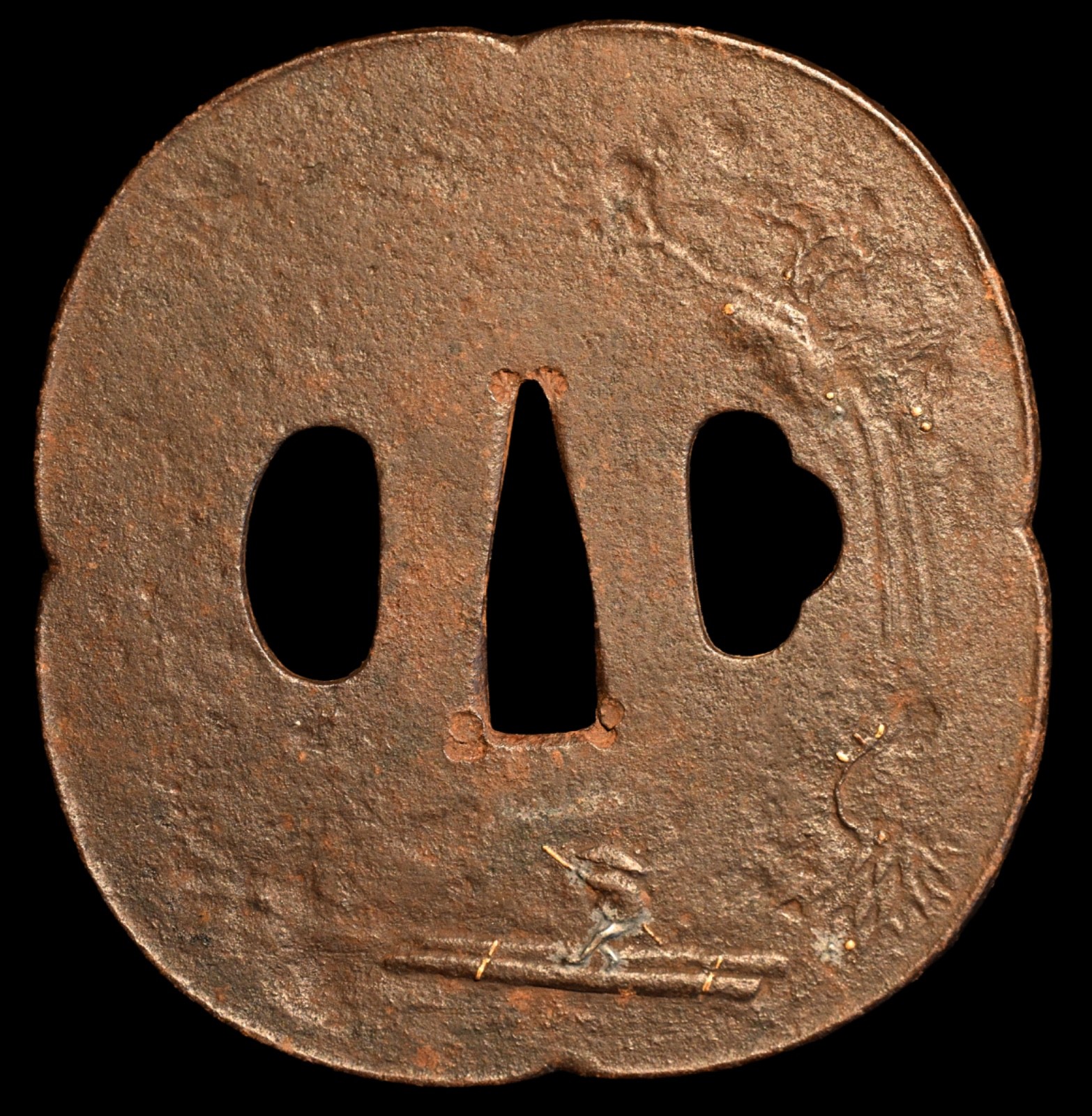 Tsuba Japanese antique made of iron Mumei landscape design Edo era