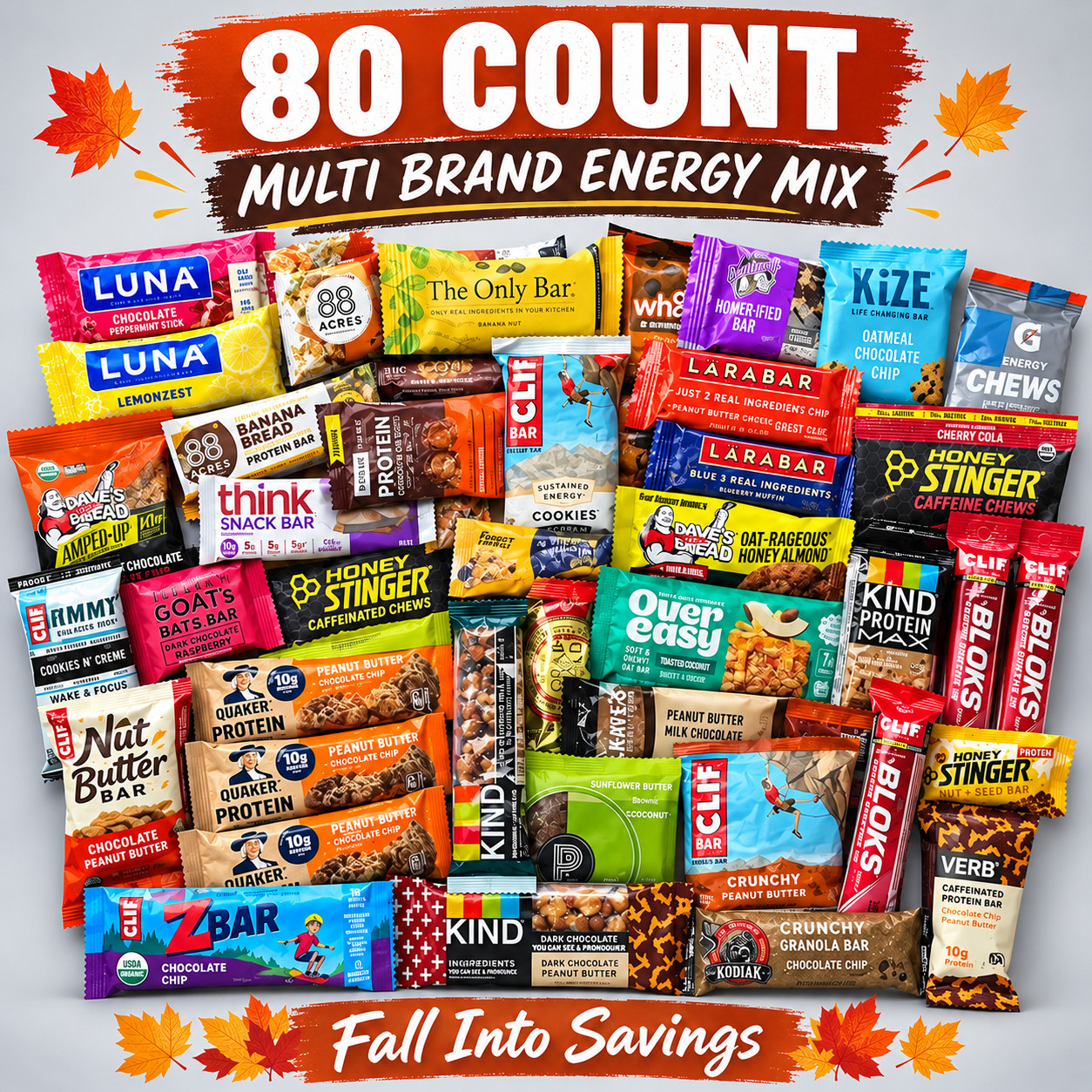 80 MULTI BRAND ENERGY & PROTEIN BAR PACK LUNA/clif/kind/rx/nature valley sport