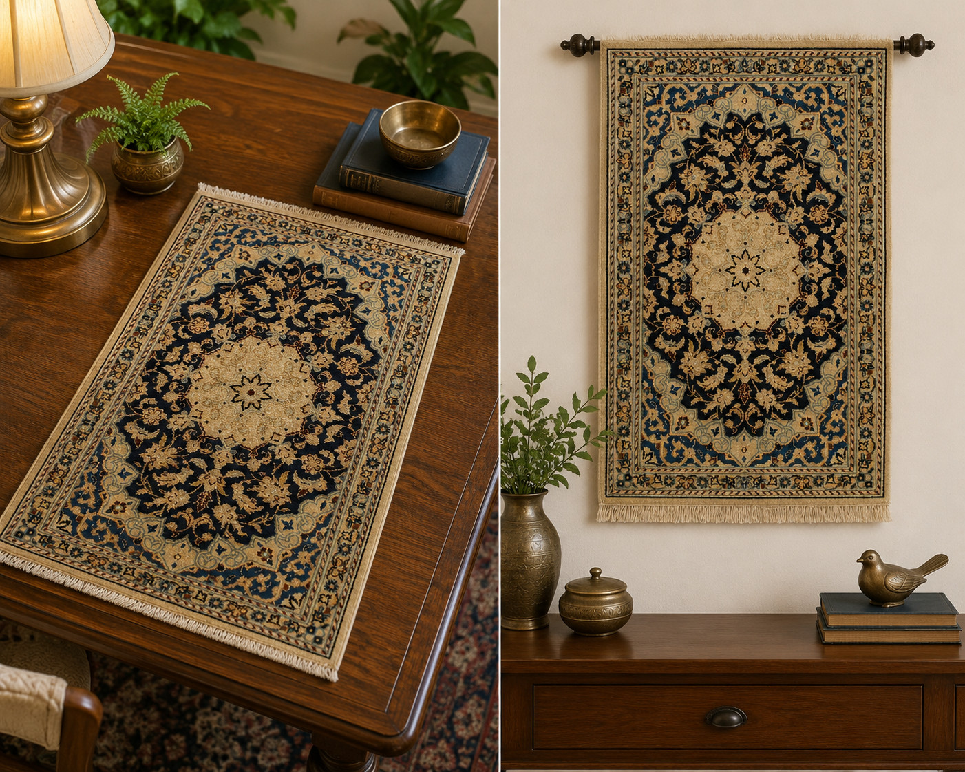 NATURAL WOOL,SILK Old HandWoven Oriental Rug,IN size OF 1'8