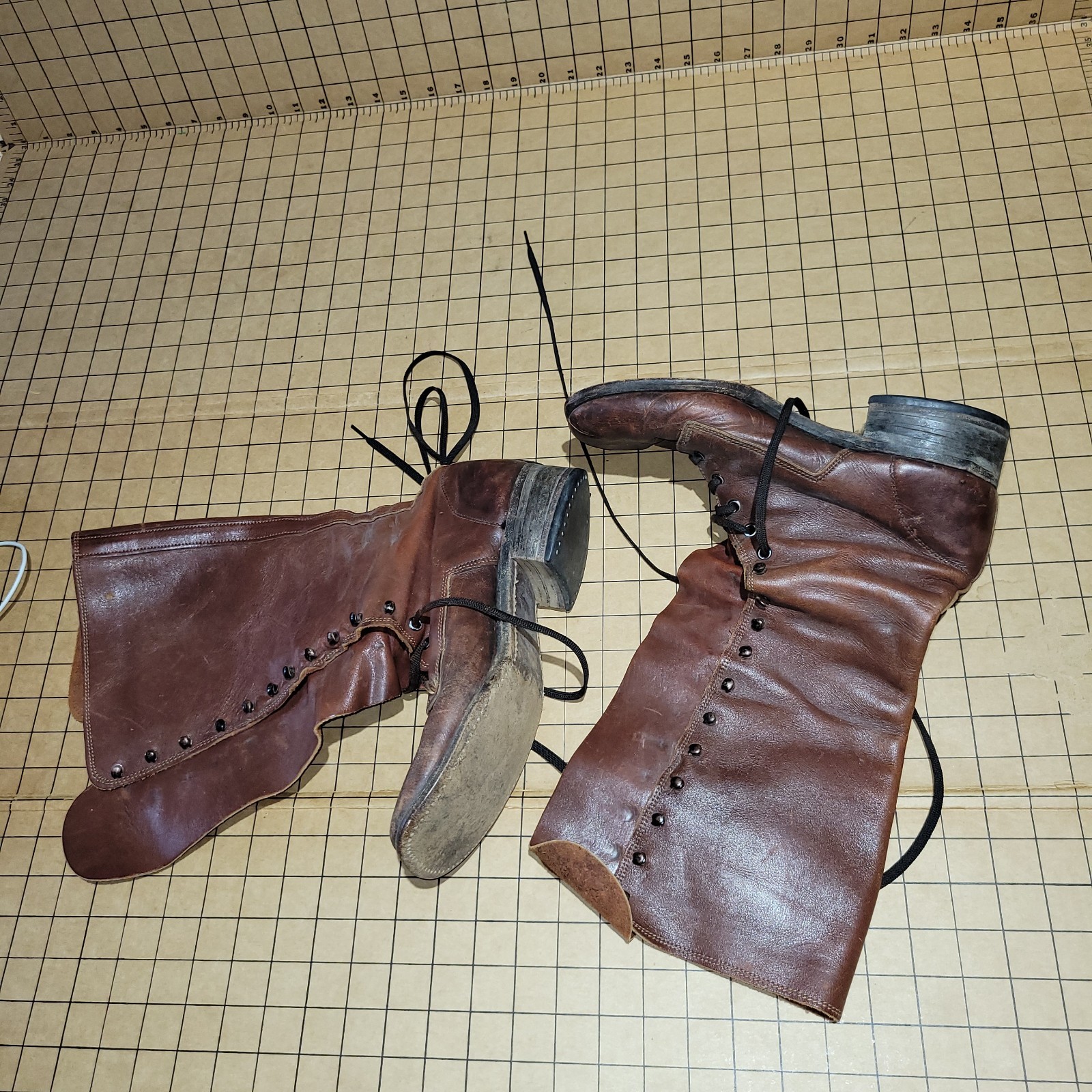 EXTREMELY RARE Vintage 1930s–1940s Leather Lace-Up Work BootsWartime Era...