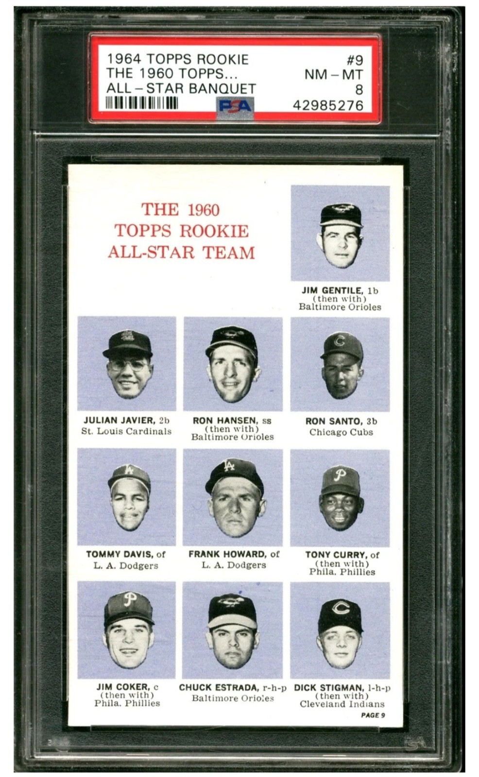 1964 TOPPS ROOKIE ALL-STAR BANQUET #9 THE 1960 TOPPS POP 5 PSA 8