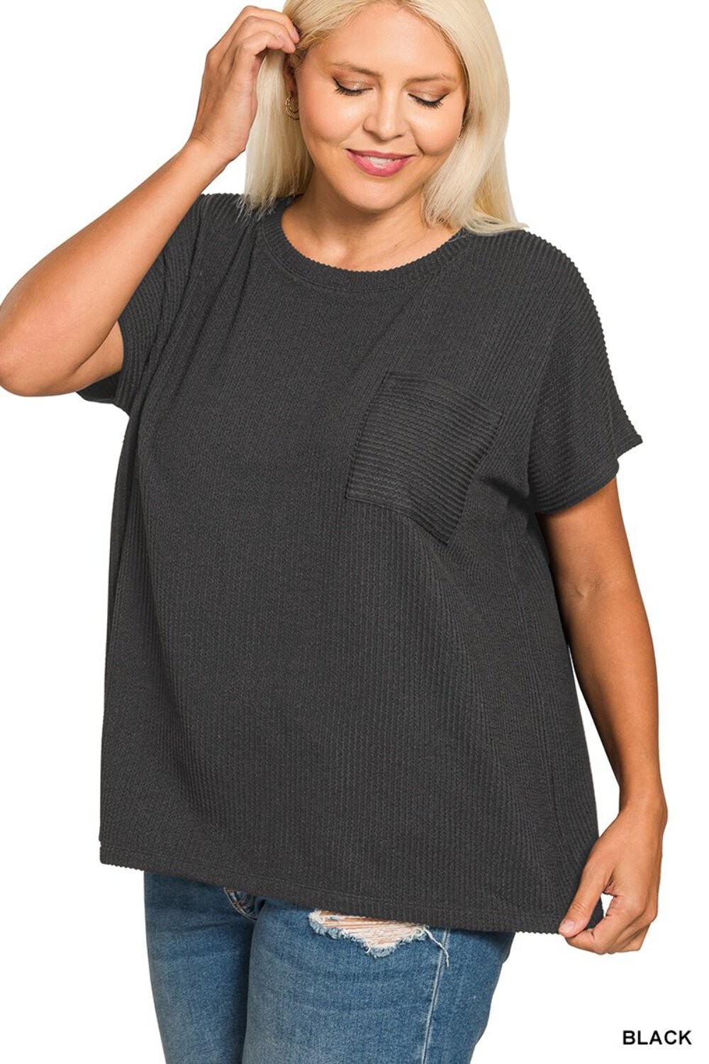 Plus Size Women\'s Raised Rib Pocket Boxy Top