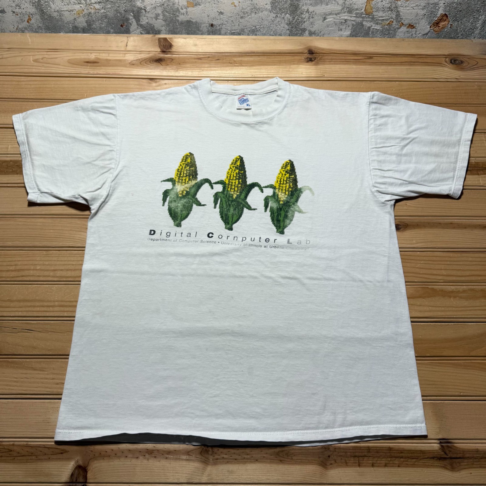 Vintage 90s Digital Cornputer Lab Corn Art University of Illinois T-Shirt - XL