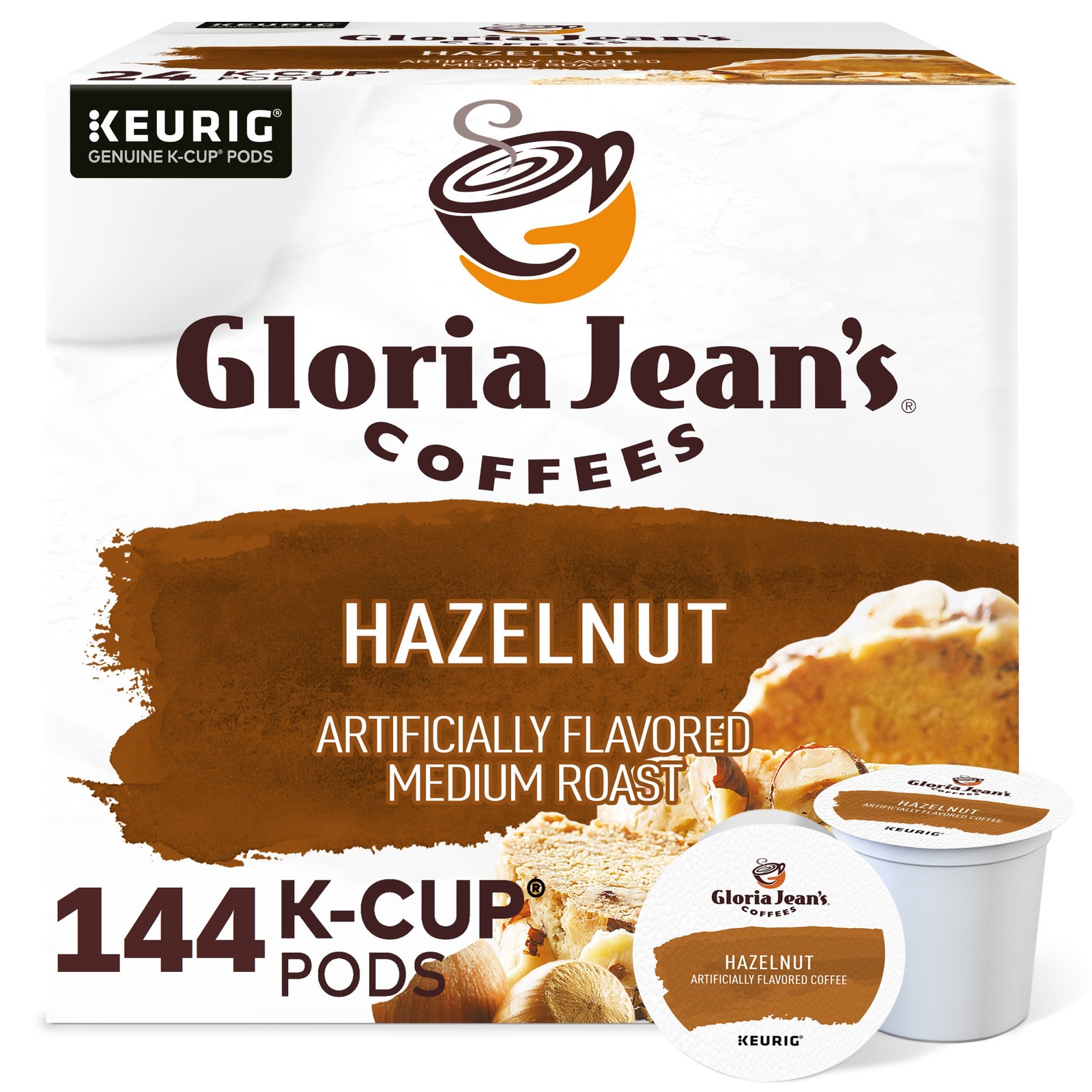 Gloria Jean\'s Hazelnut K-Cups, Medium Roast Coffee, 144 Count