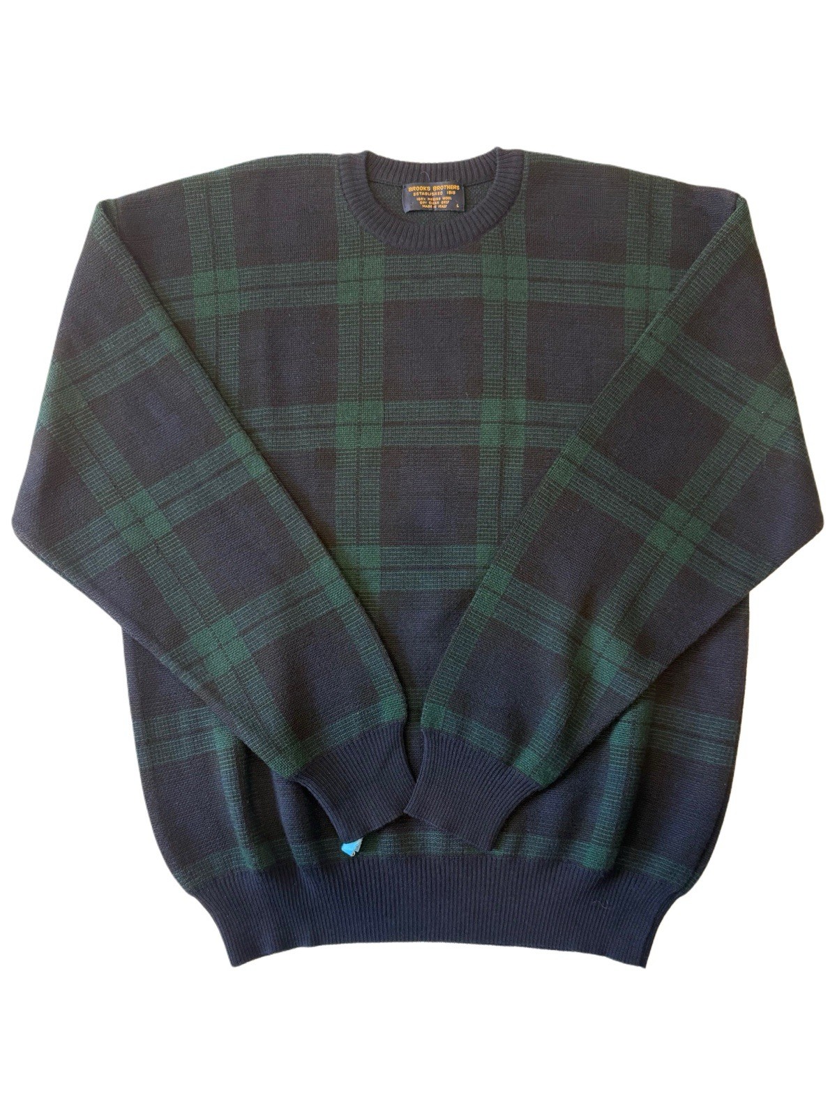 Vintage Brooks Brothers Mens L Merino Wool Sweater Made Italy Navy Green Plaid Vintage Brooks Brothers Mens L Merino Wool Sweater Made Italy Navy Green Plaid