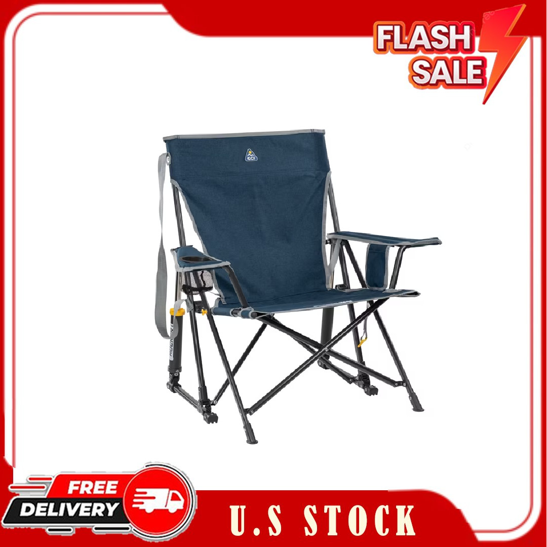GCI Outdoor Kickback Rocker Camping Chair, Low Profile, Cup Holder, Indigo
