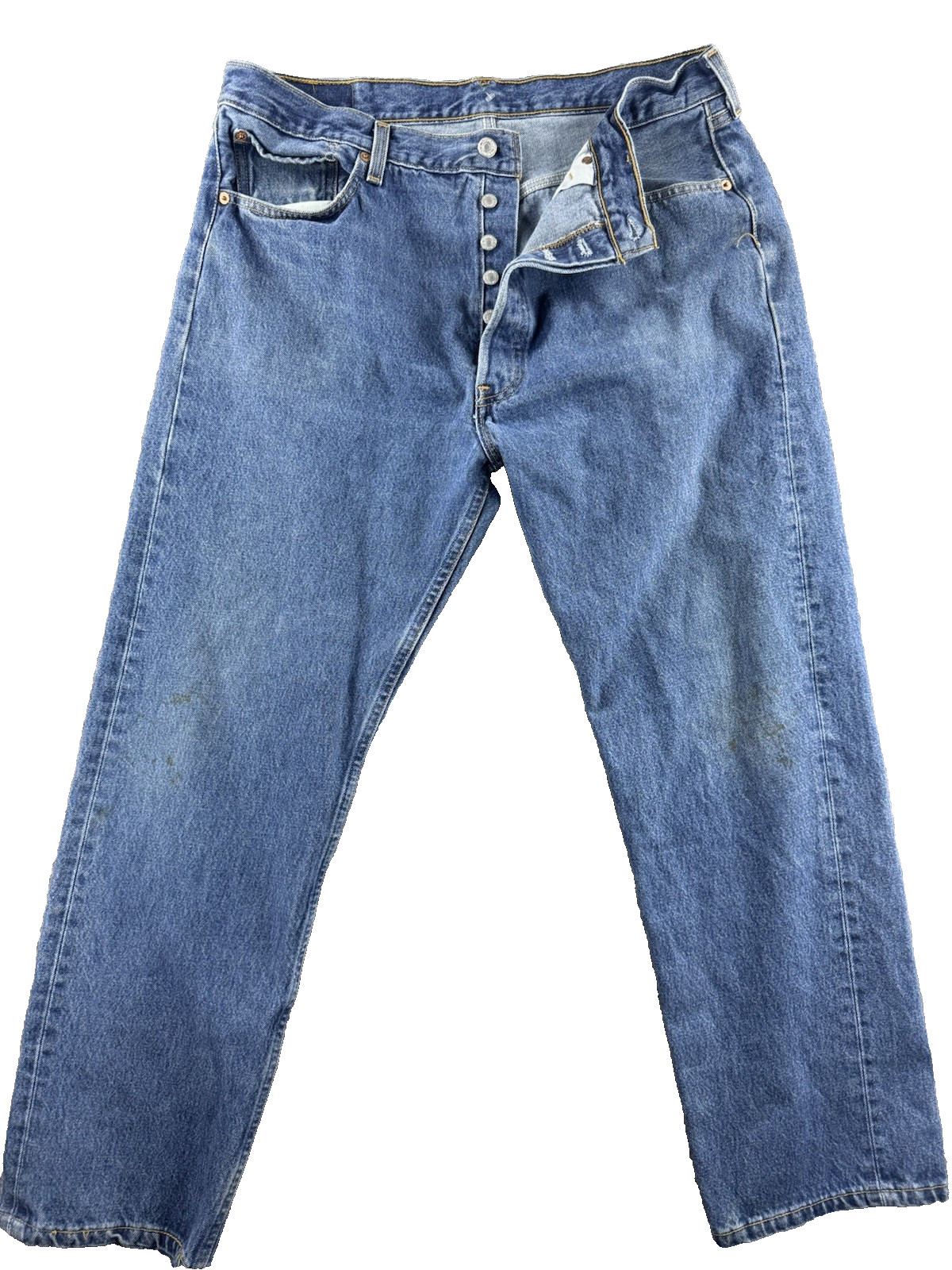 Vintage Levi\'s 501 Button Fly Blue Jeans Mens 38x30 Distressed Denim 90\'s