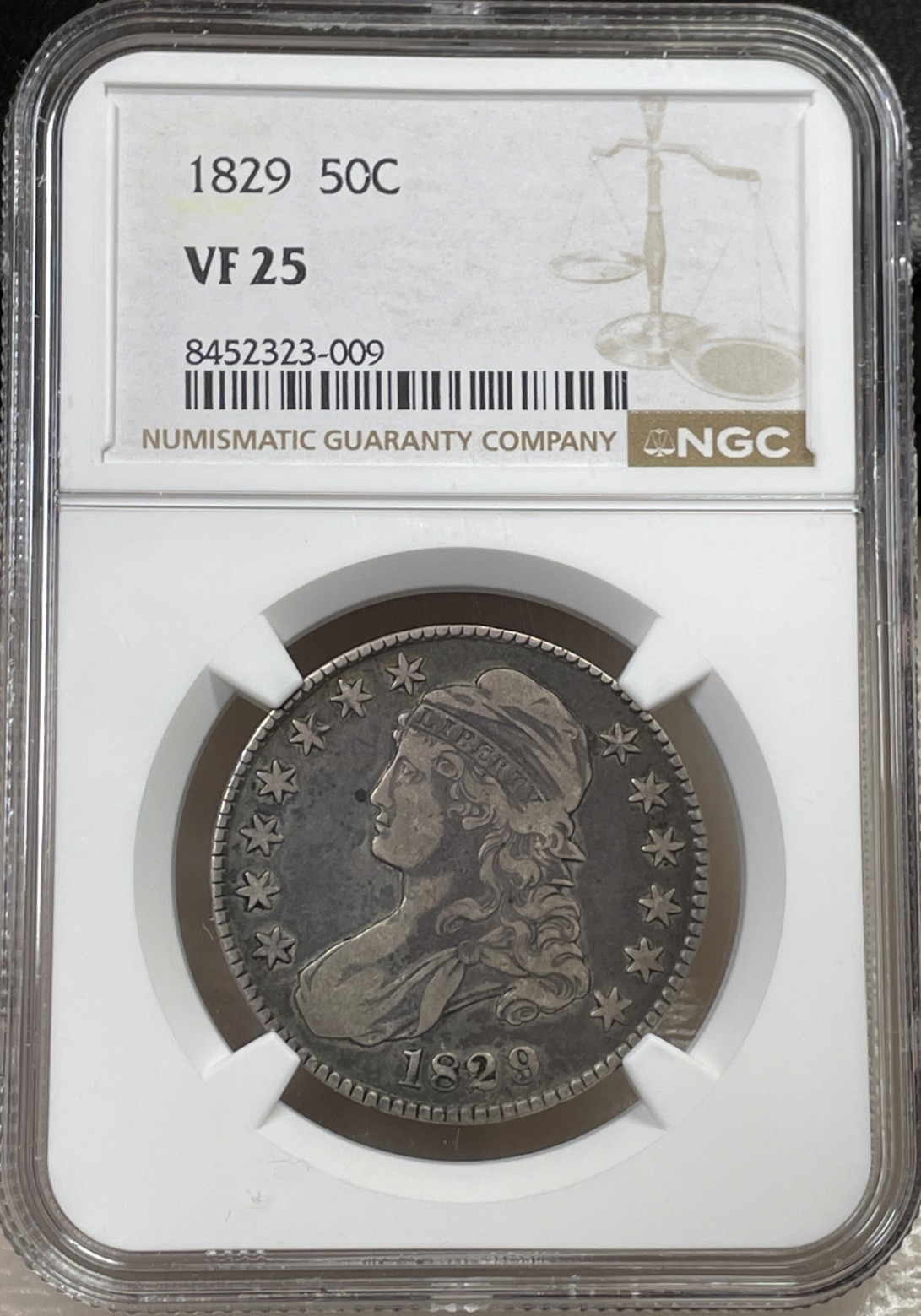 1829 Capped Bust Half Dollar NGC VF25 - Freshly Graded 1829 Capped Bust Half Dollar NGC VF25 - Freshly Graded