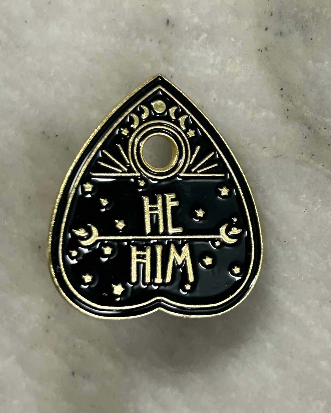 He/Him Ouija Board Planchette Pronouns Pin