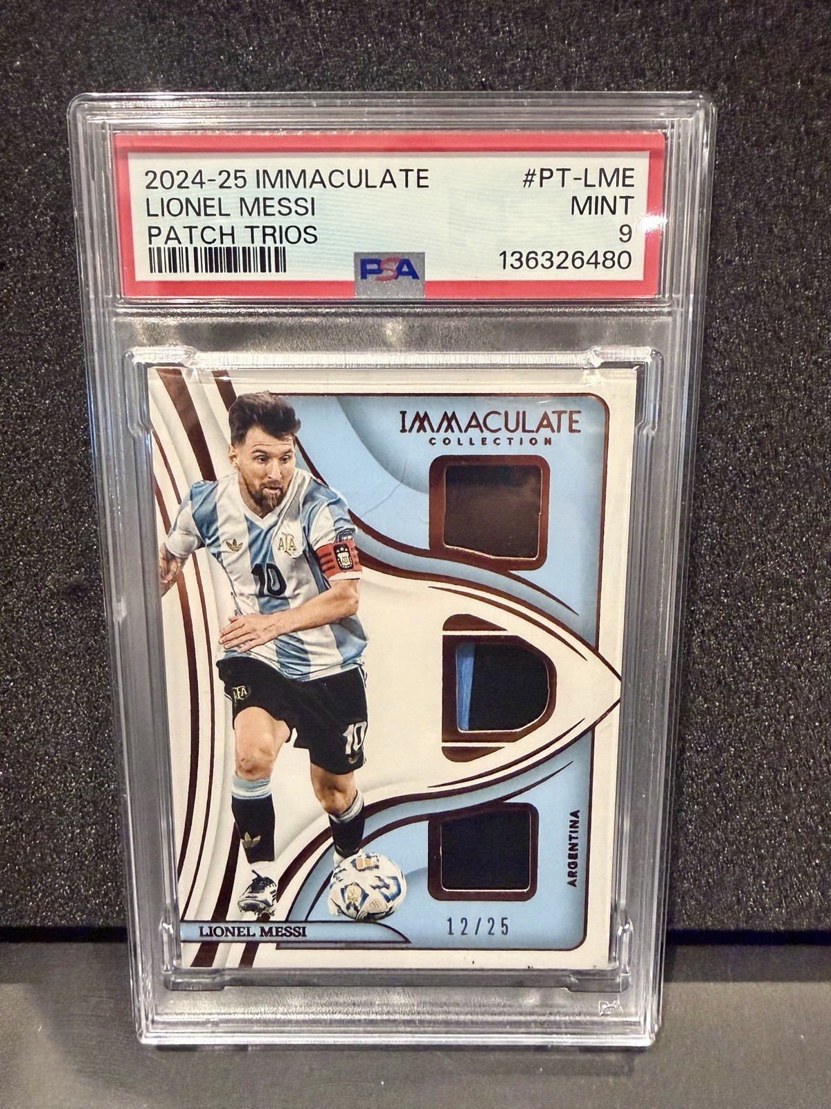 Panini 2024-25 Immaculate Patch Trios Lionel Messi PT-LME /25 PSA 9 1/1 Grade