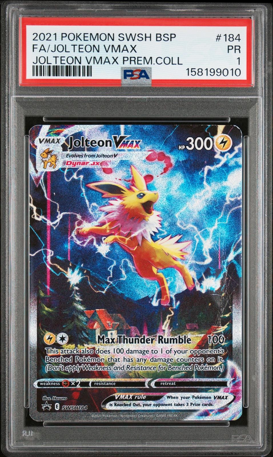 Jolteon VMAX PSA 1 2021 Pokemon Swsh Black Star Promo #184 - POP 5 Jolteon VMAX PSA 1 2021 Pokemon Swsh Black Star Promo #184 - POP 5