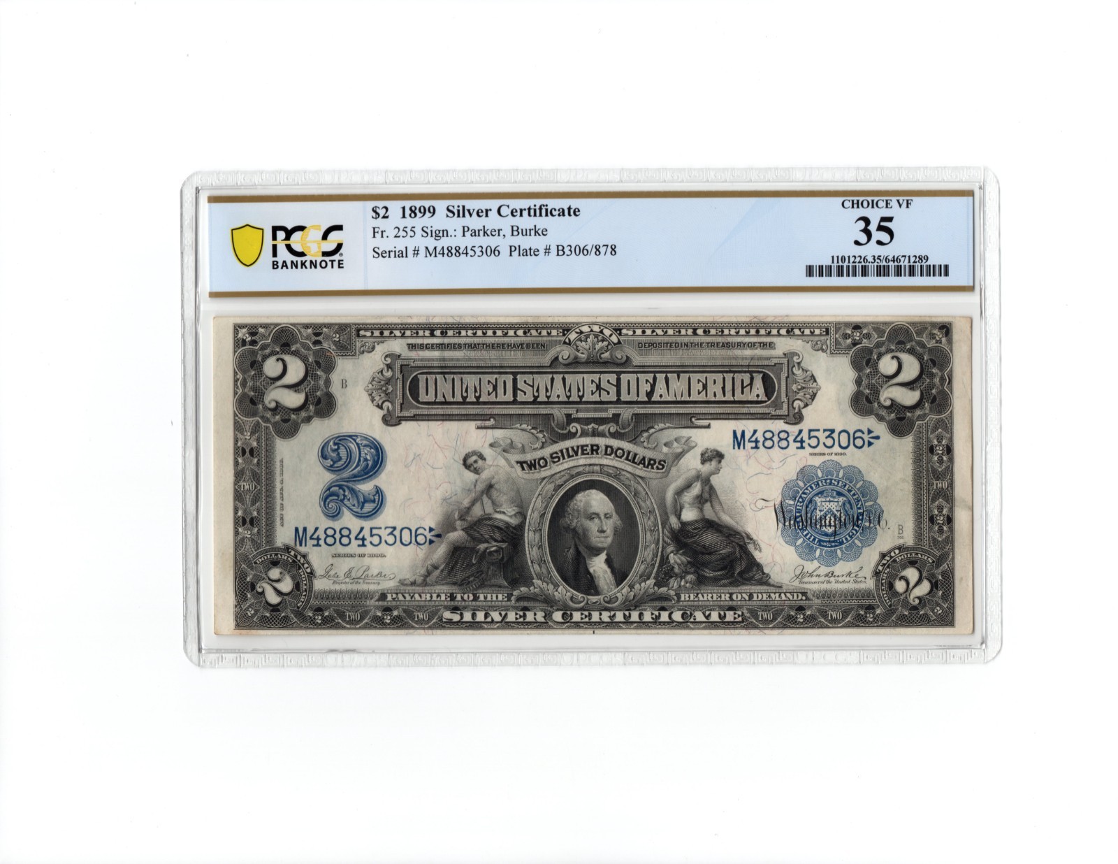 1899 $2 Silver Certificate *Mini Porthole* Note Fr-255. PCGS-35 1899 $2 Silver Certificate *Mini Porthole* Note Fr-255. PCGS-35