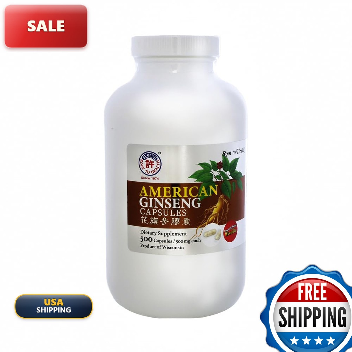 Hsu\'s American Ginseng Capsules 500 Count Hsu\'s American Ginseng Capsules 500 Count