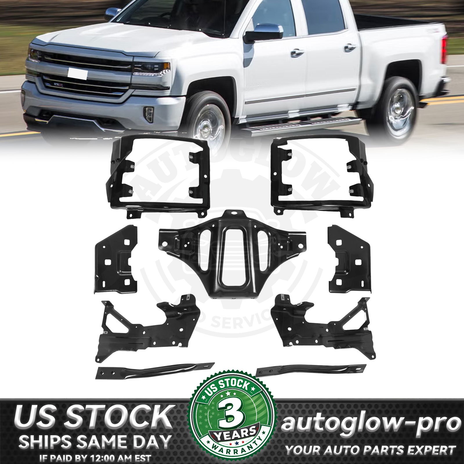 Front Bumper Support Mount Bracket Set For 2016-2018 Chevrolet Silverado 1500