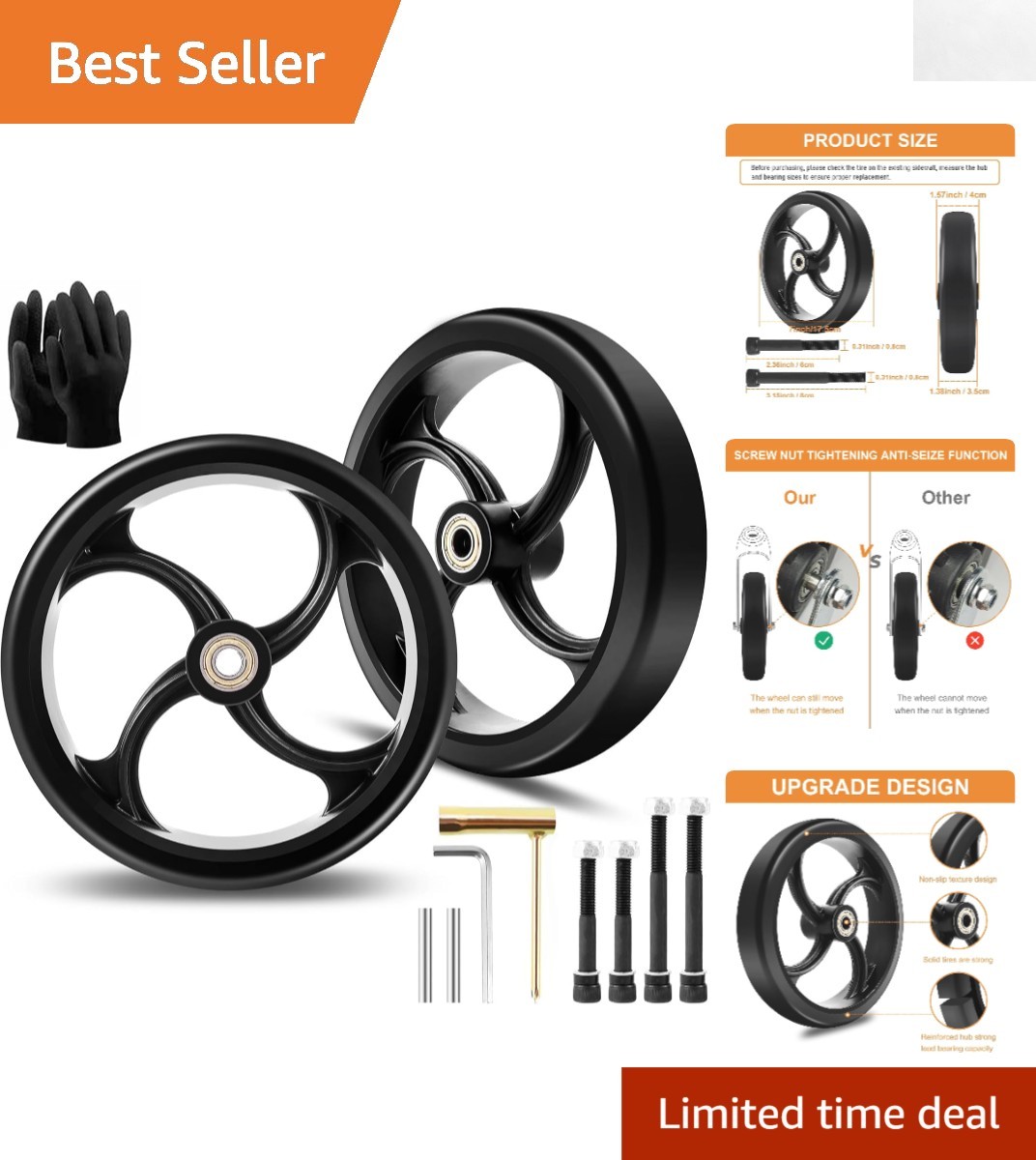 2 PCS 7-Inch Anti-Slip Wheelchair Replacement Wheels - Perfect for All Surfaces