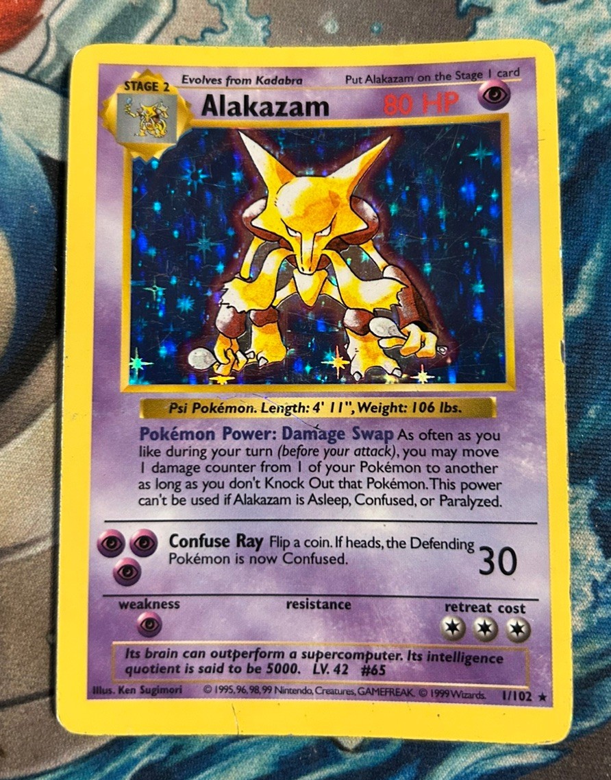 Pokemon TCG Alakazam 001/102 Base Set Shadowless Holo Holographic 